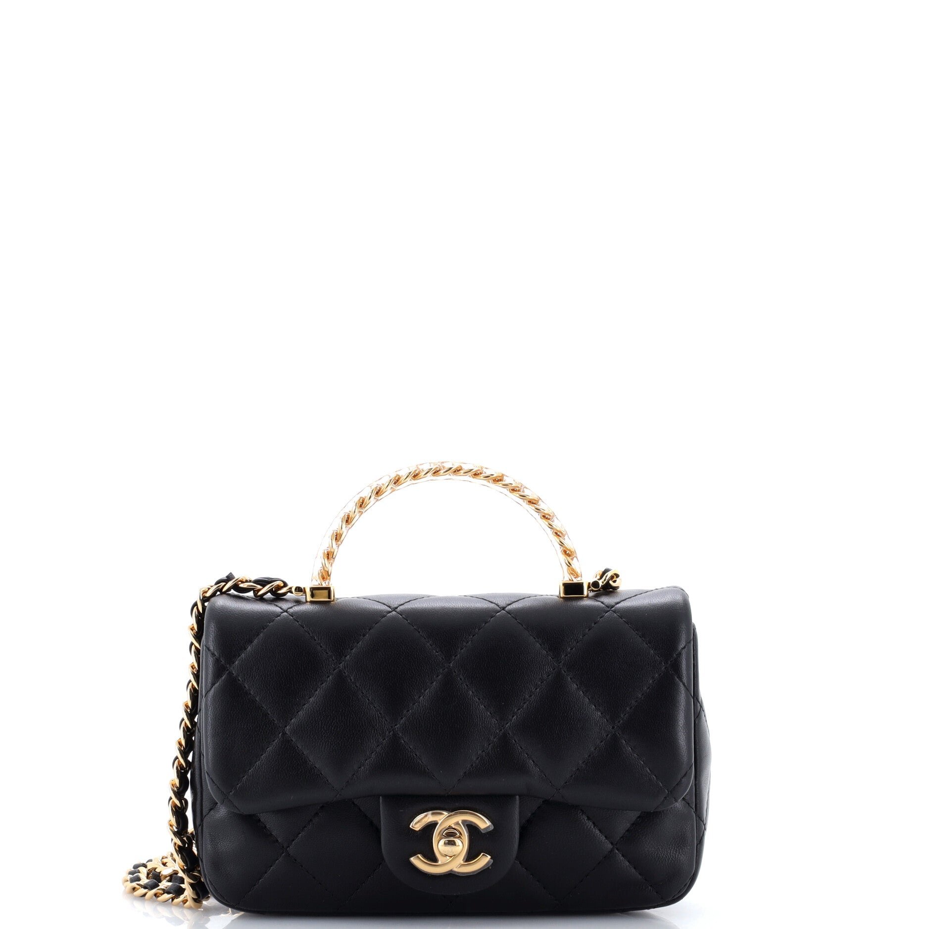 Chanel Resin Chain Top Handle Flap Bag Quilted Lambskin Mini