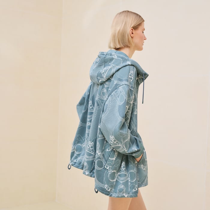 Bleu Arctique "Eperon d'Or Bandana" Oversized Zipped Hooded Jacket