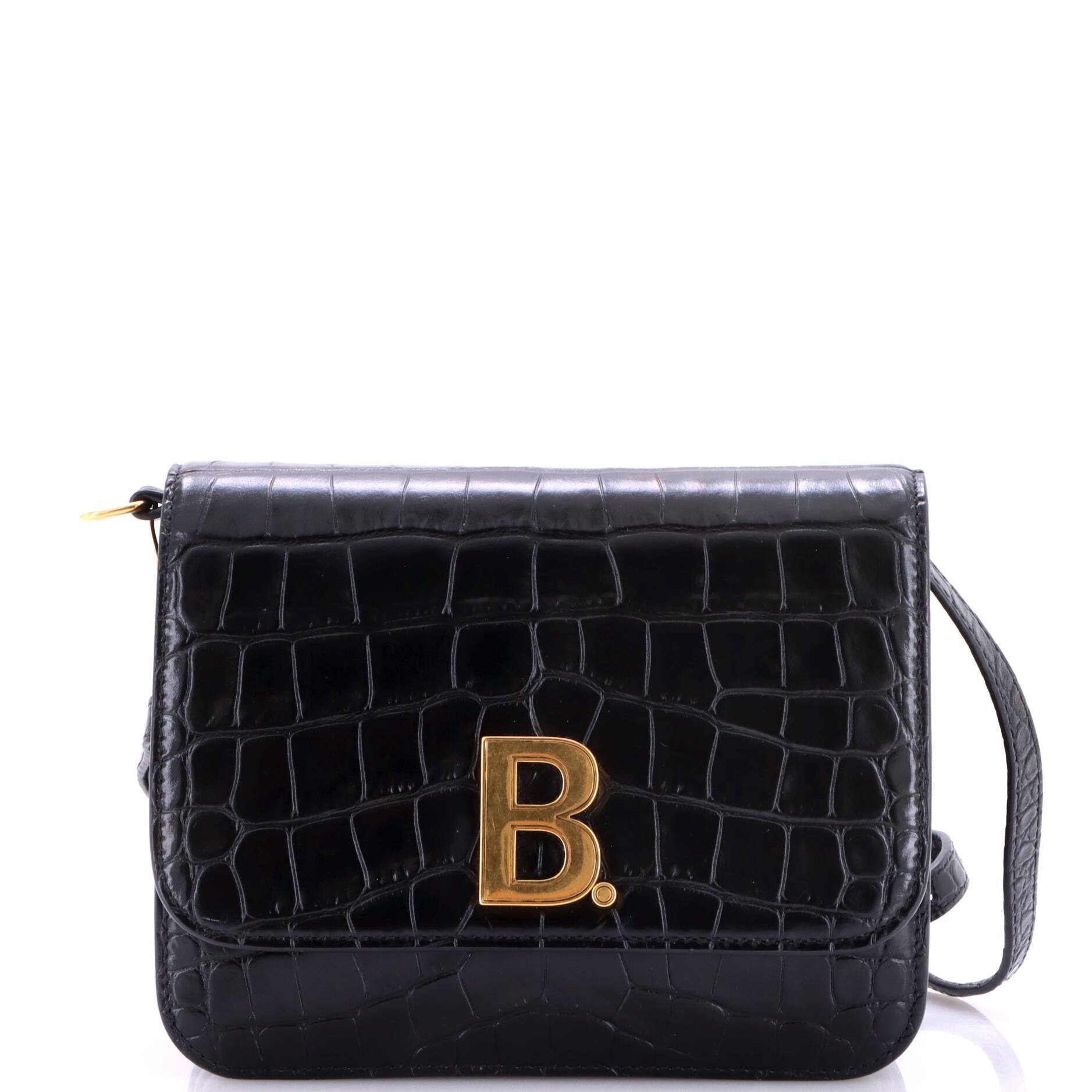 B. Dot Flap Bag Crocodile Embossed Leather Small