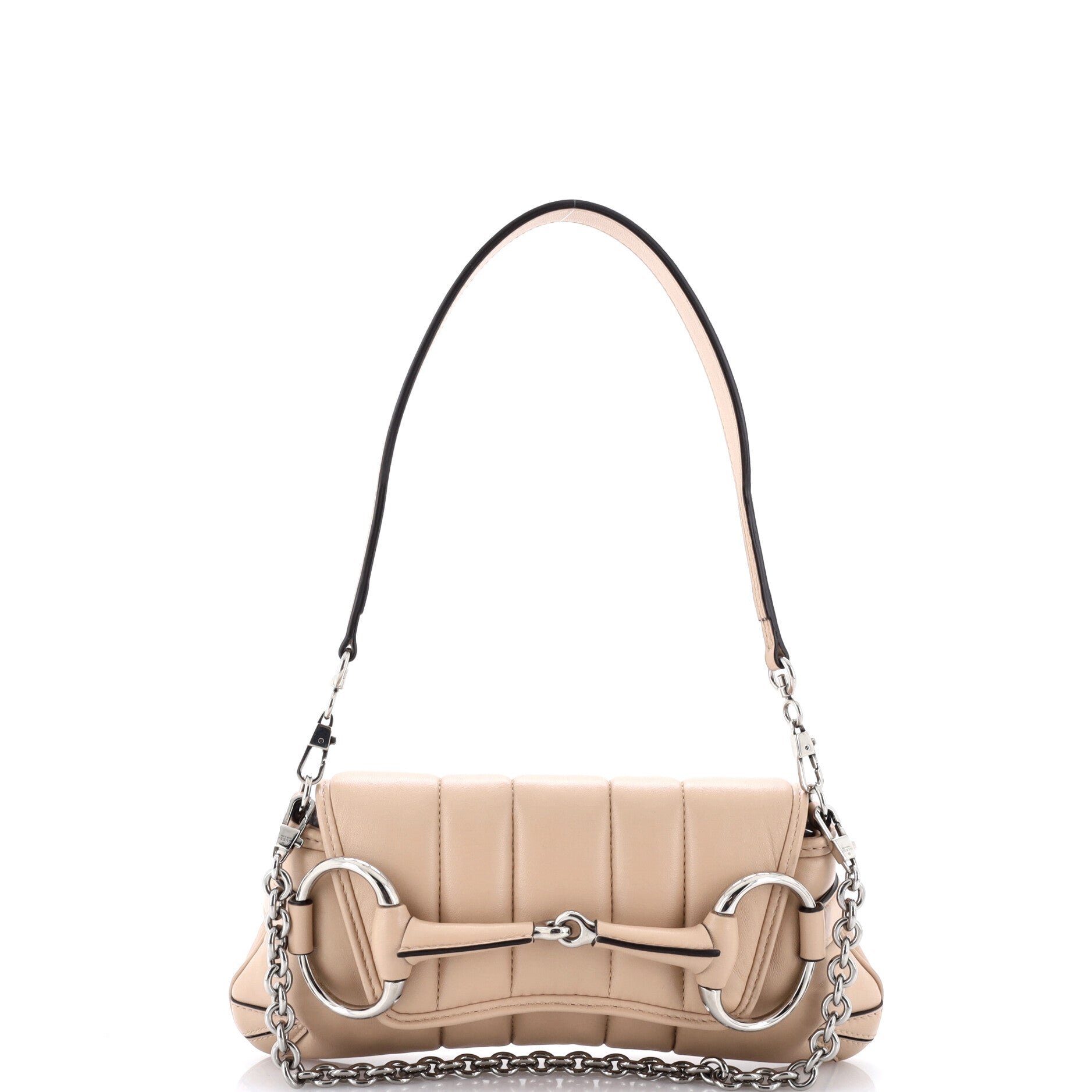Horsebit Chain Shoulder Bag Vertical Quilted Leather Small