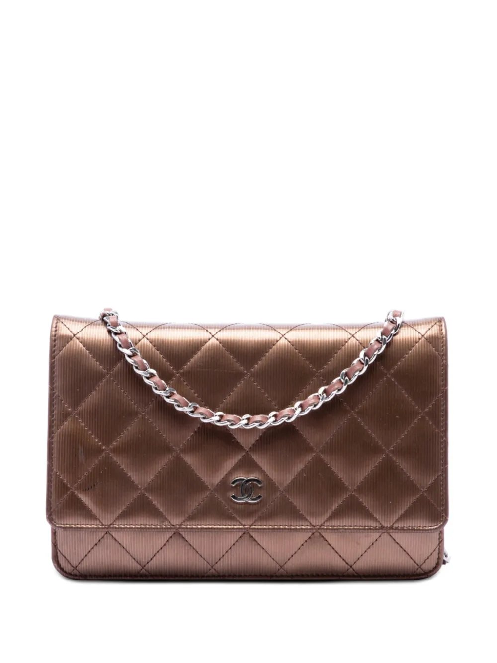 2012-2013 CC Quilted Striated Metallic Patent Wallet on Chain crossbody bag