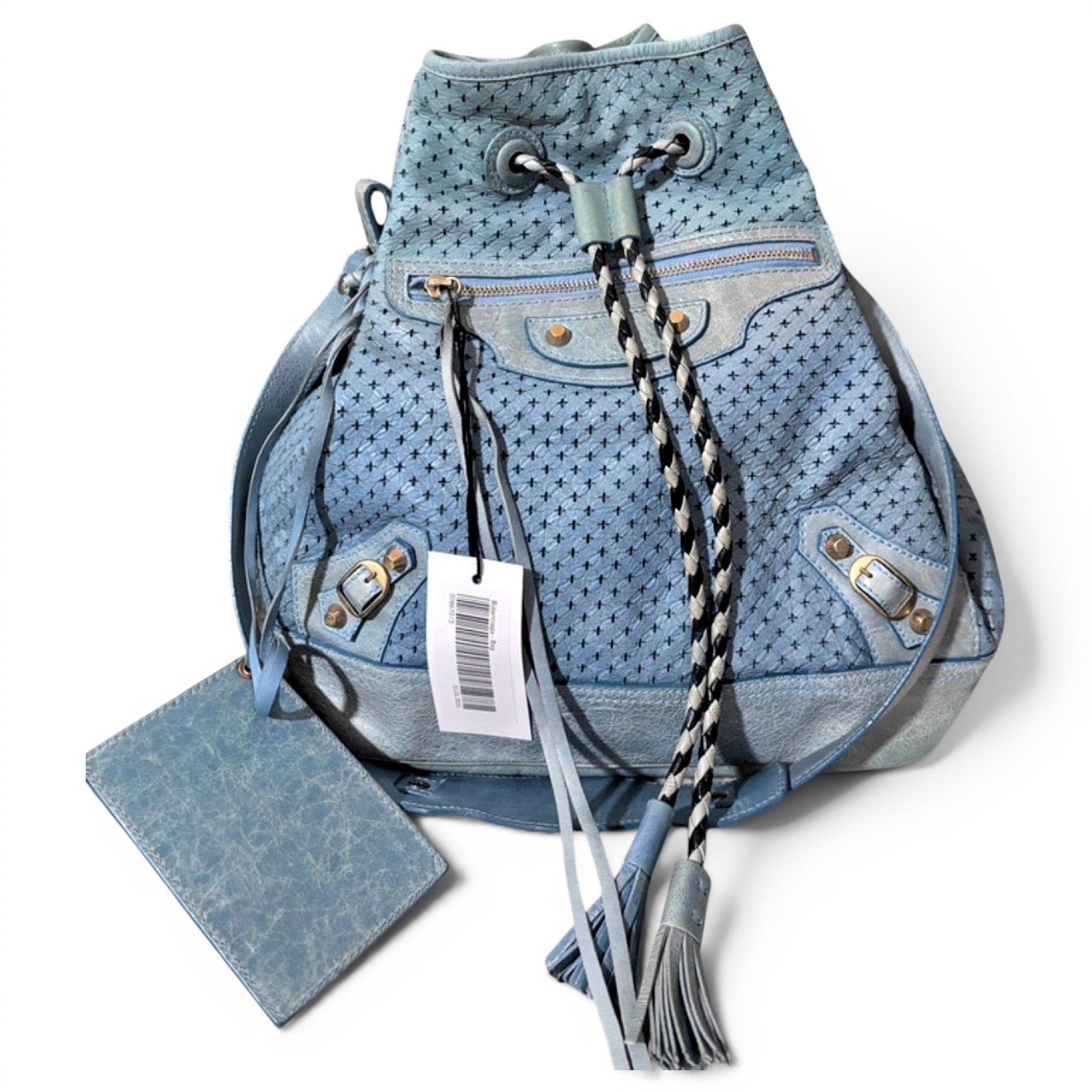 Pompon leather bowling bag