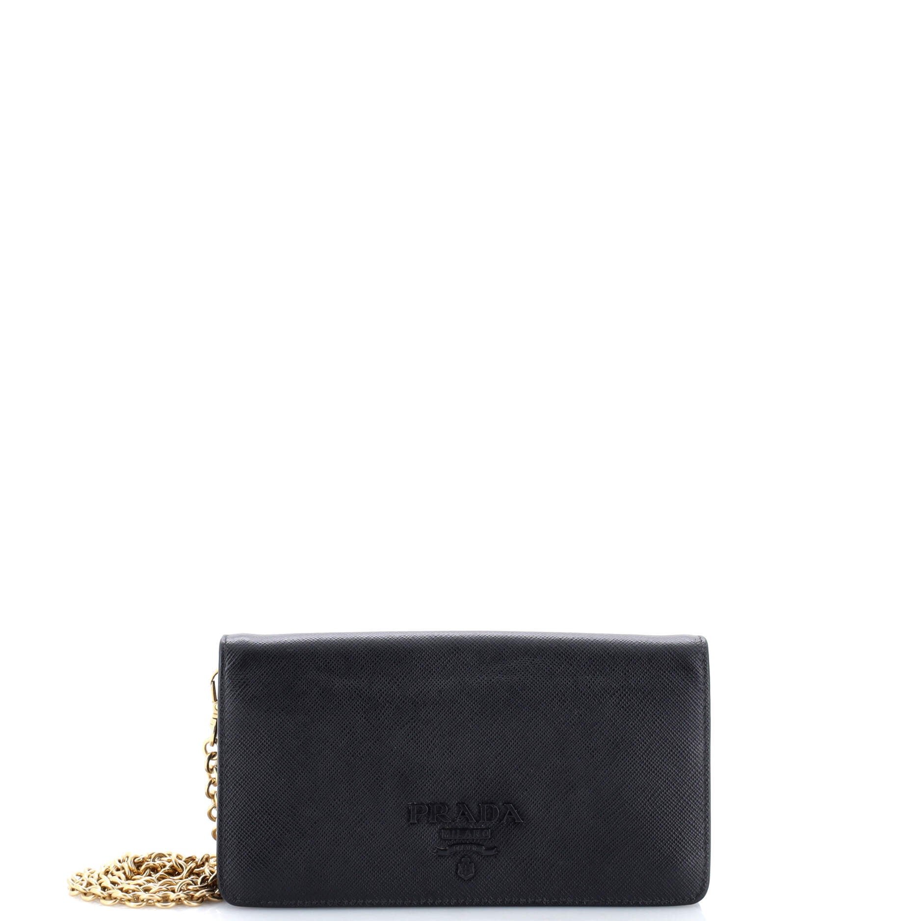 Monochrome Wristlet Wallet on Chain Saffiano Leather Mini