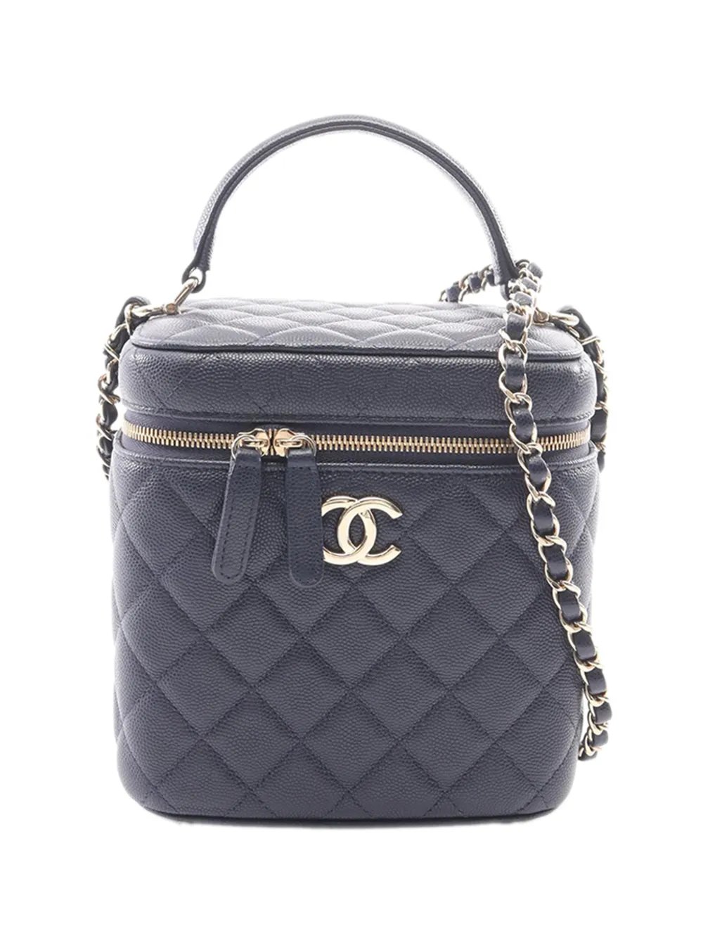 2020 CC Quilted Caviar Top Handle Vanity Case with Chain satchel