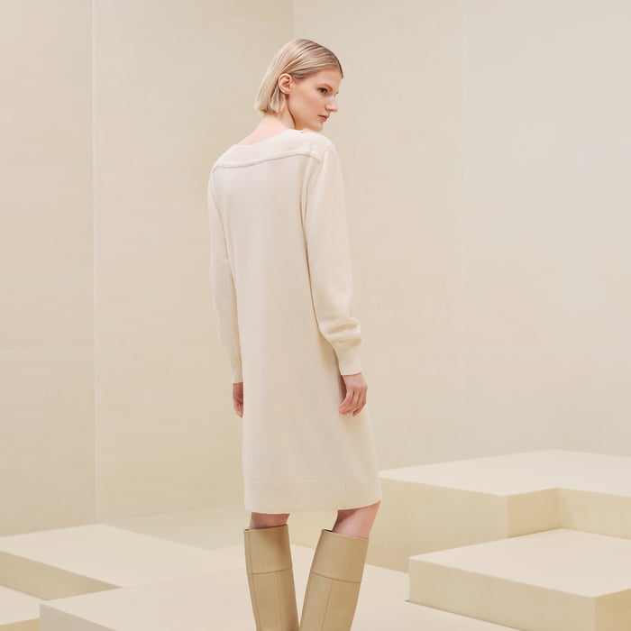 Blanc Naturel Asymmetric Cashmere Dress