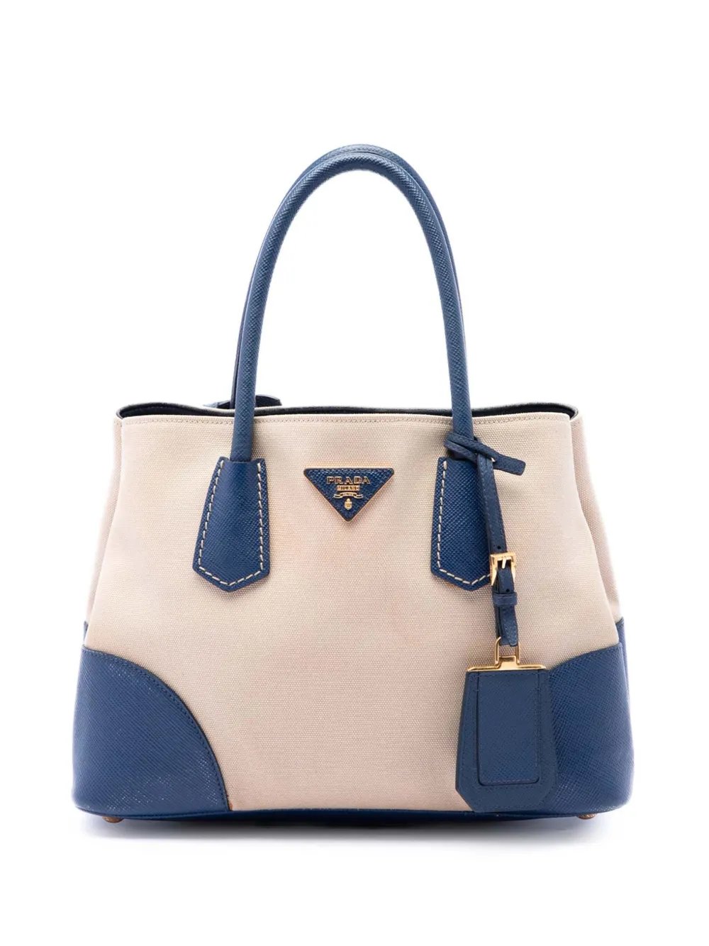 Prada 2013-2026 Small Saffiano Cuir Trimmed Canvas Double satchel