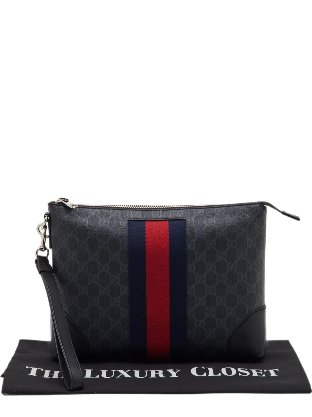 GG Supreme Web zip clutch bag