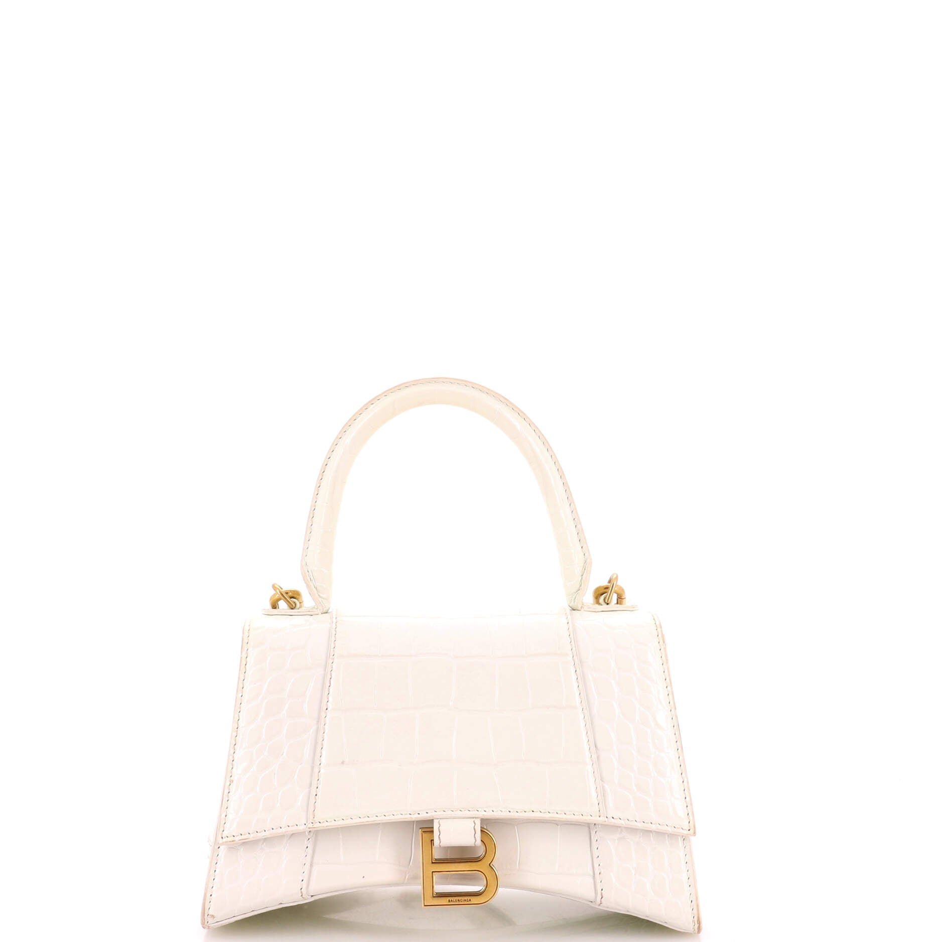 Hourglass Top Handle Bag Crocodile Embossed Leather Small