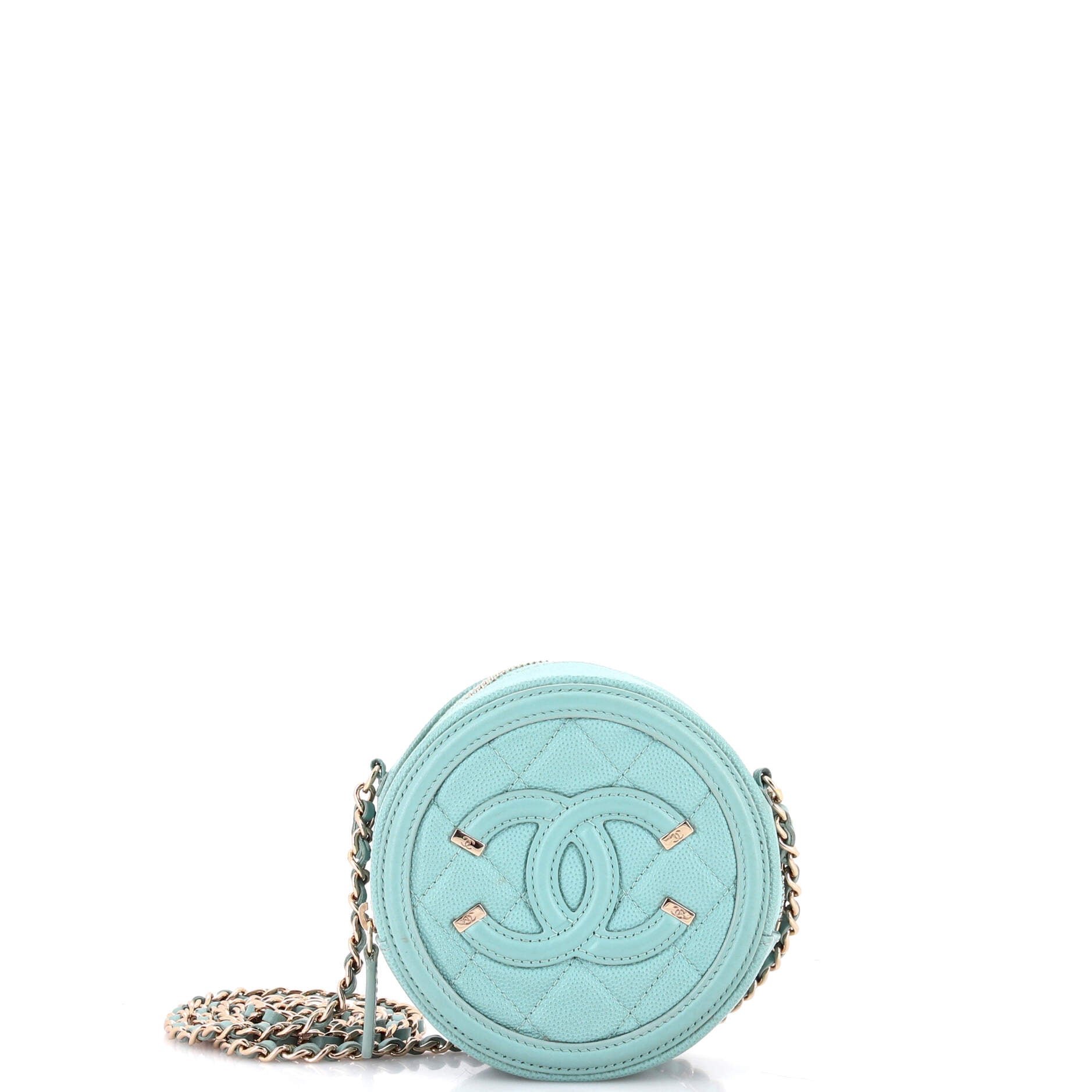Filigree Round Clutch with Chain Quilted Caviar Mini