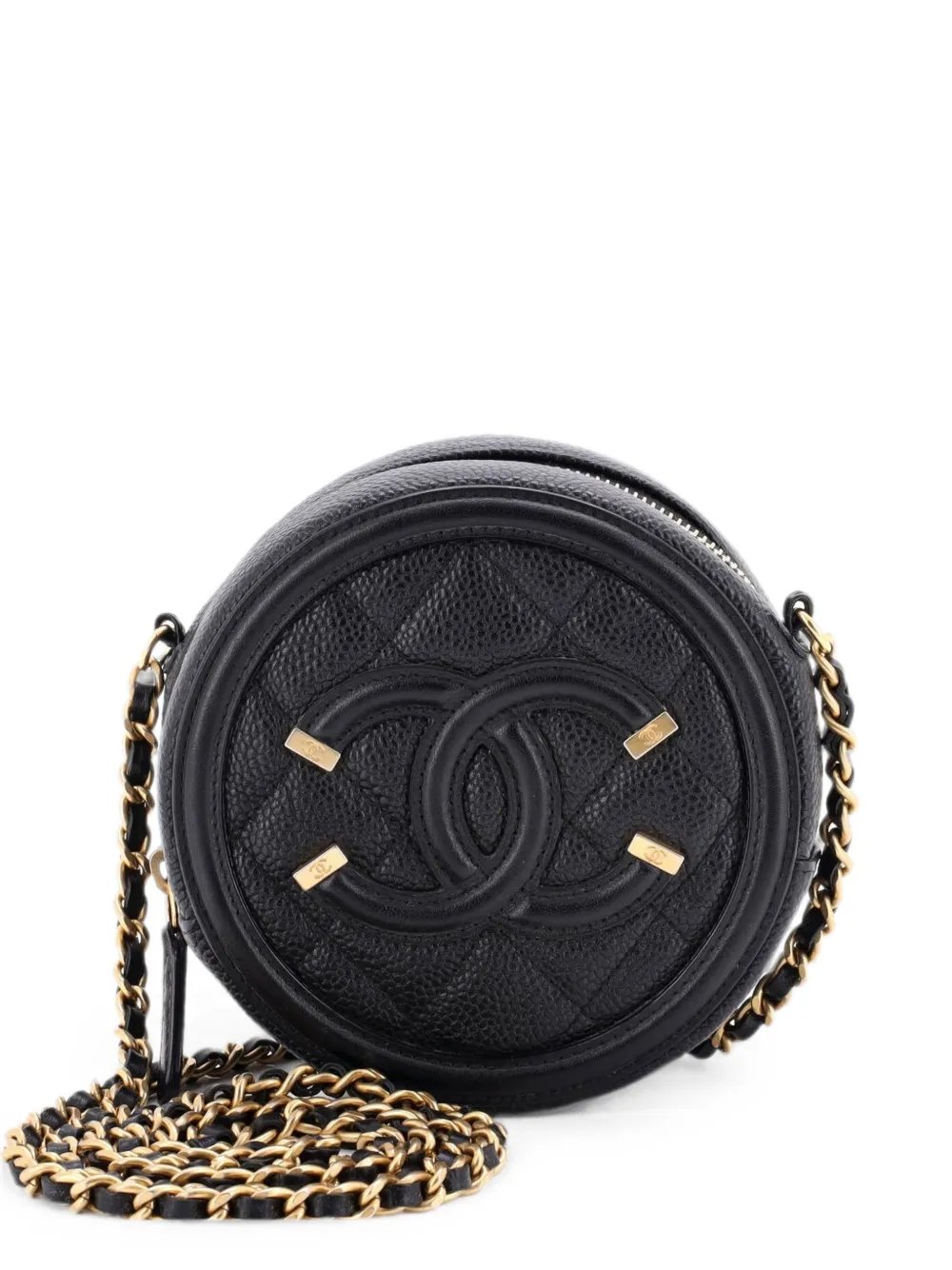Filigree Round Clutch with Chain Quilted Caviar Mini crossbody bag