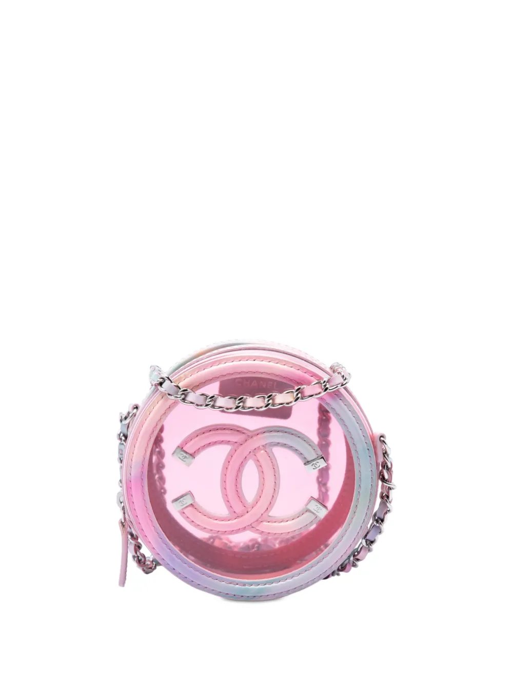 2019 PVC and Lambskin CC Filigree Round Clutch with Chain crossbody bag