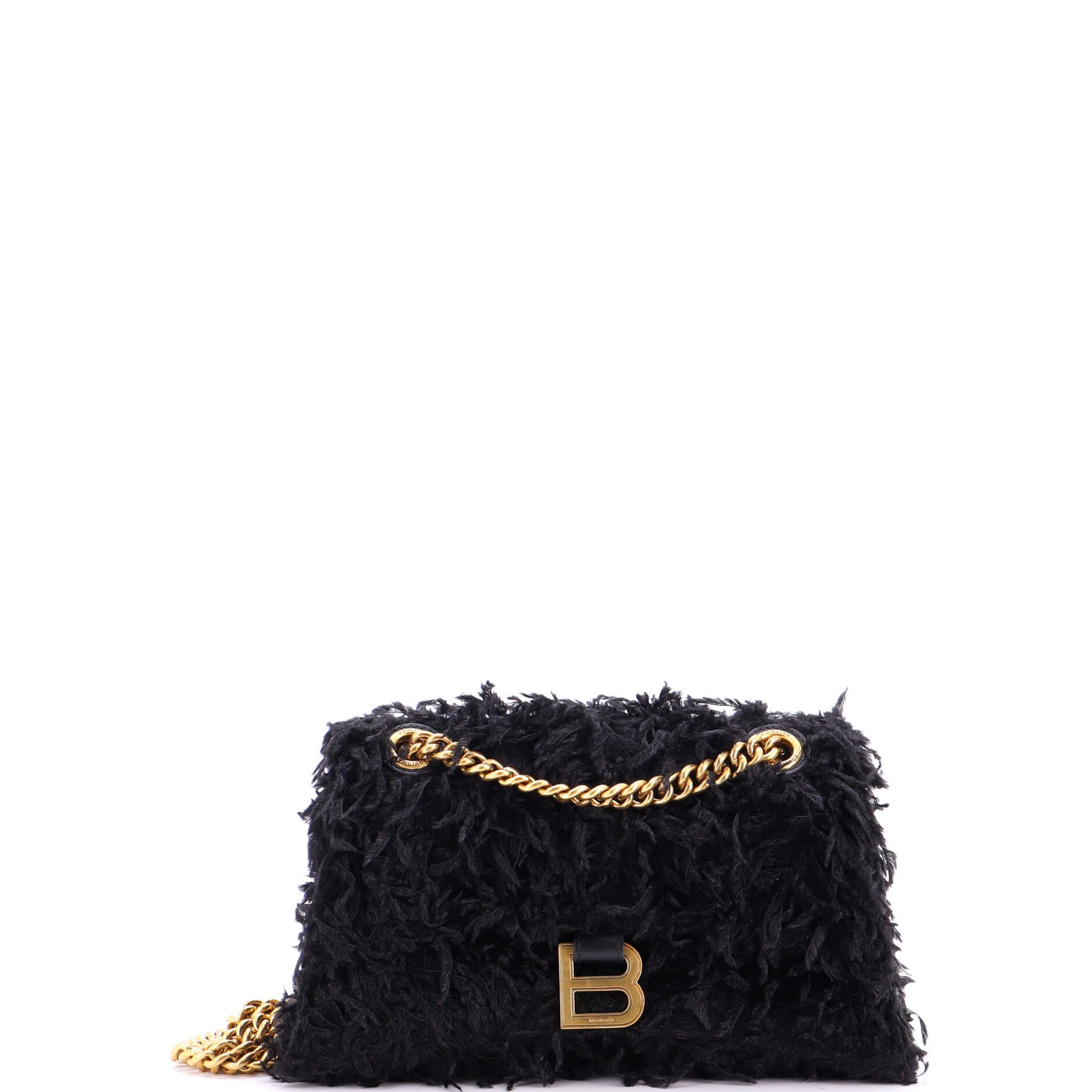 Balenciaga Crush Chain Flap Bag Fabric Feathers Small