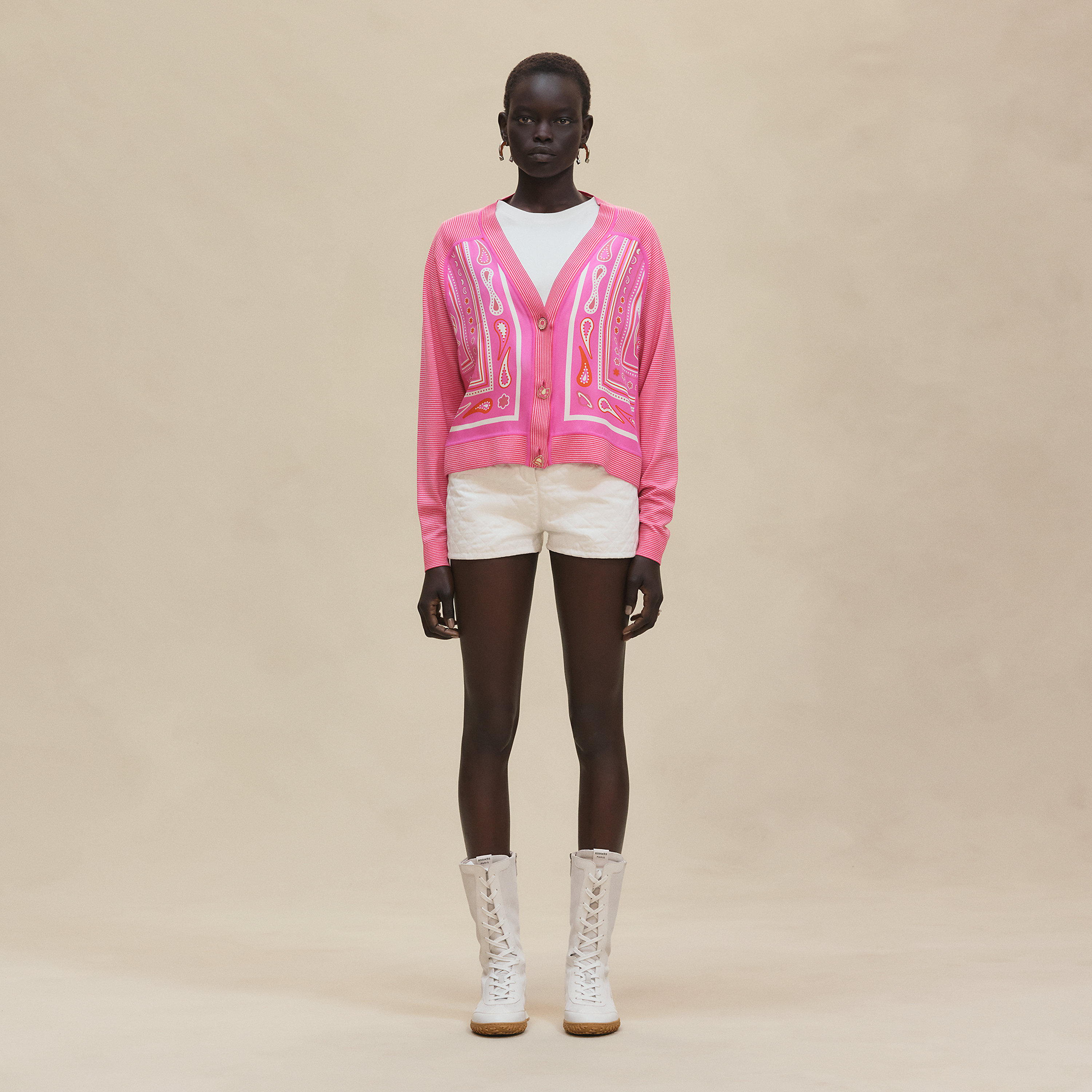 "Candy Libris" long-sleeve twillaine cardigan