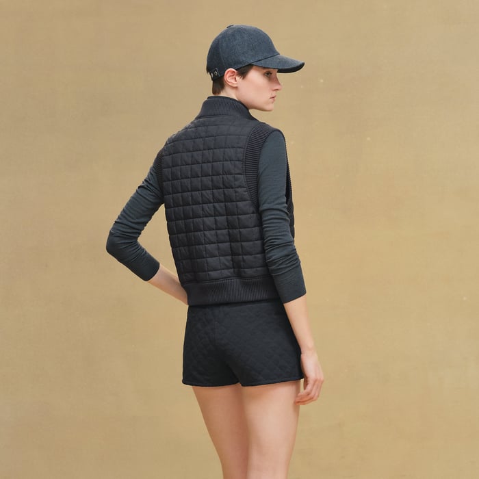 Bleu Noir Quilted Sleeveless Bomber Jacket