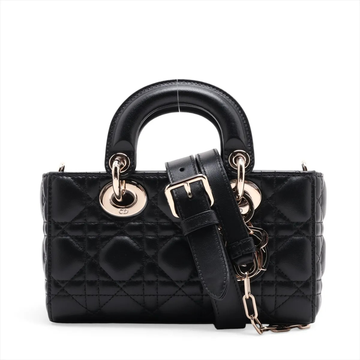 Christian Dior Lady Dejoy Mini Leather 2 Way Handbag Black