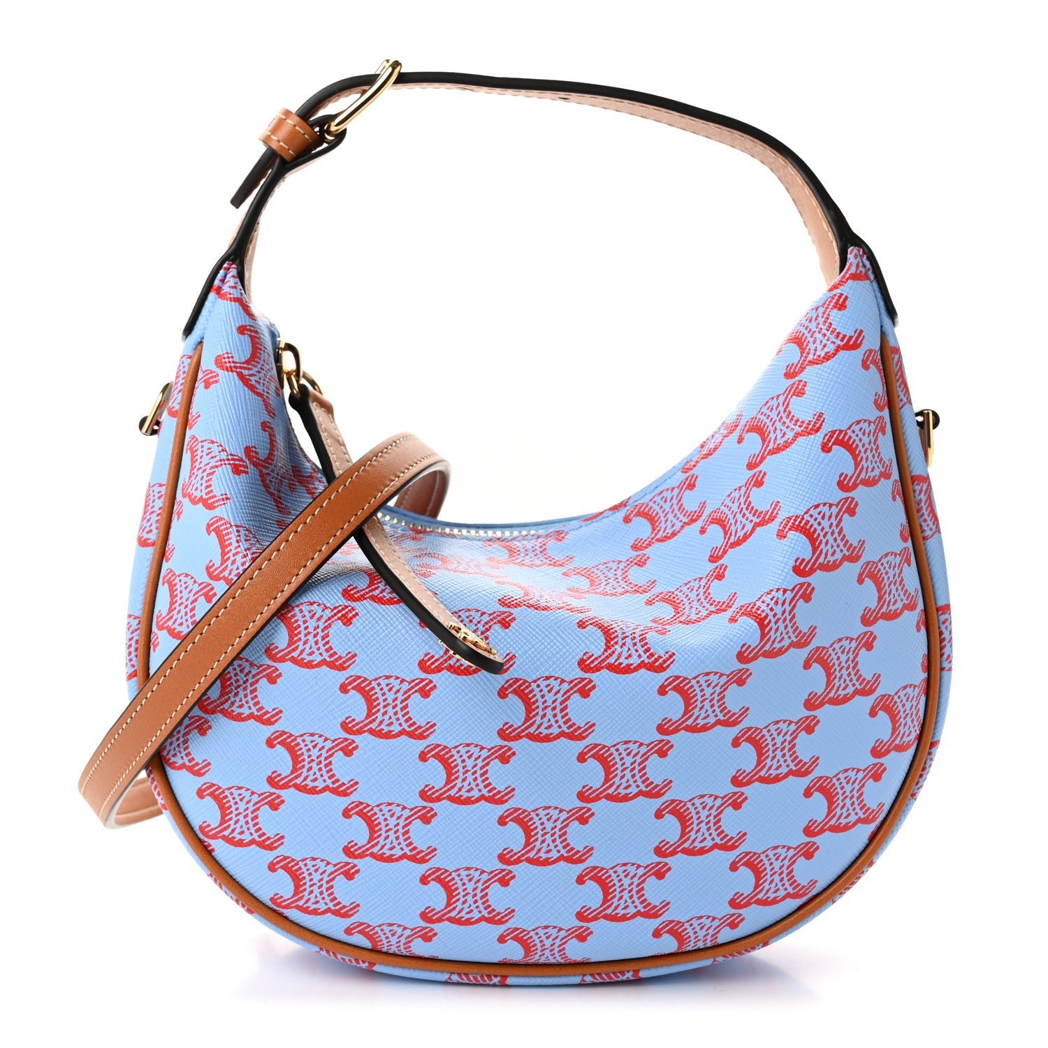 Celine Triomphe Canvas Calfskin Teen Lulu Shoulder Bag Denim Blue Red