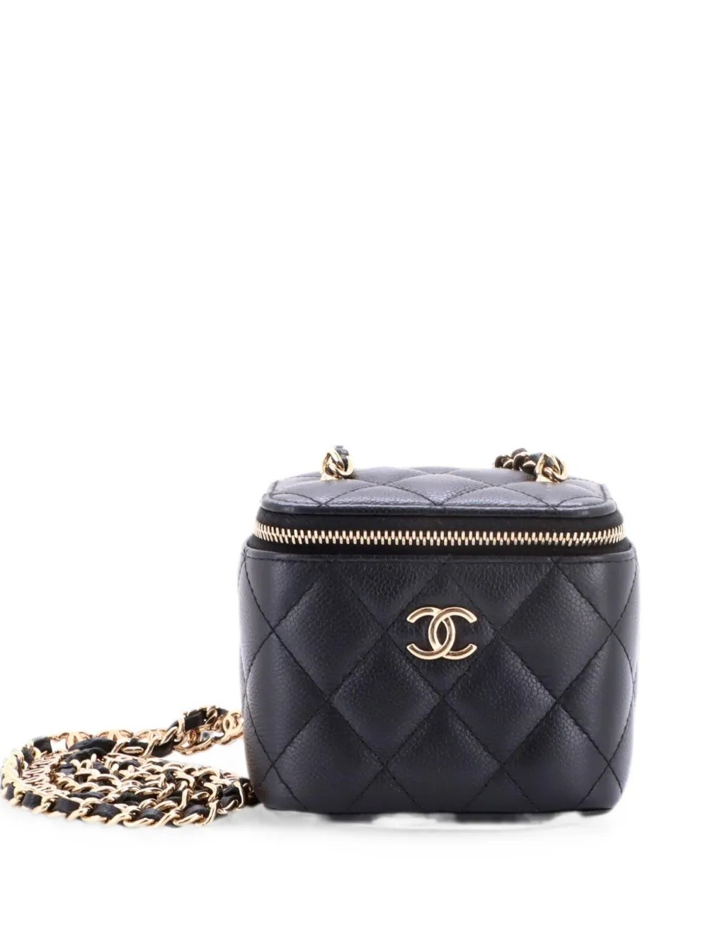 Tiny CC Link Vanity Case with Chain Quilted Caviar Mini clutch bag