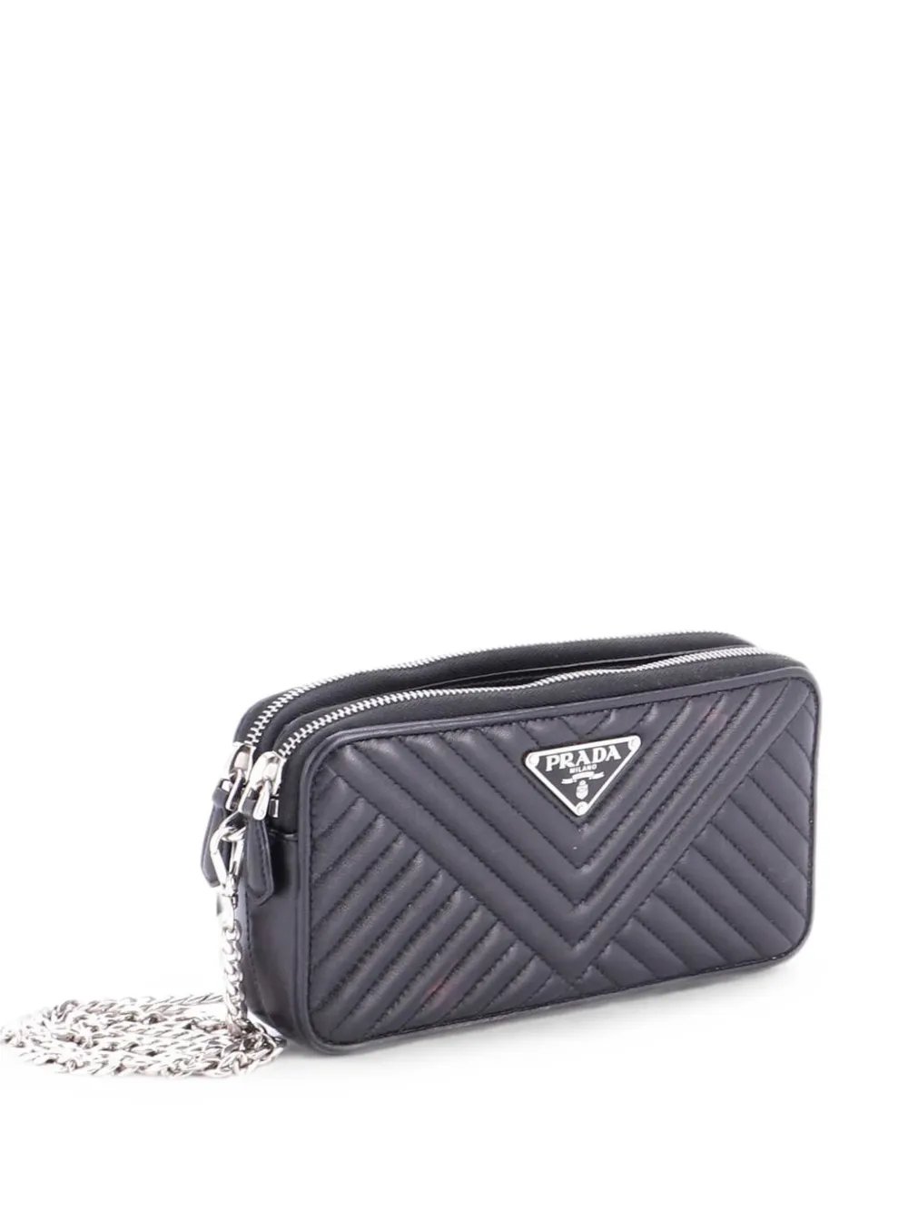 Prada Double Zip Wallet on Chain Crossbody Chevron Leather Mini shoulder bag