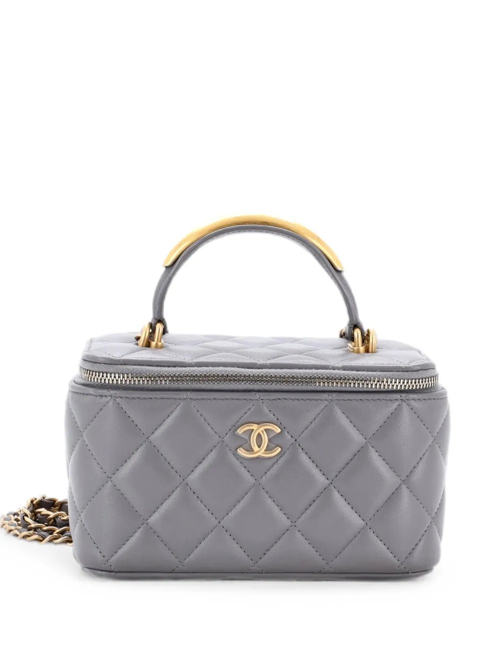 Classic Top Handle Vanity Case with Chain Quilted Lambskin Small crossbody bag