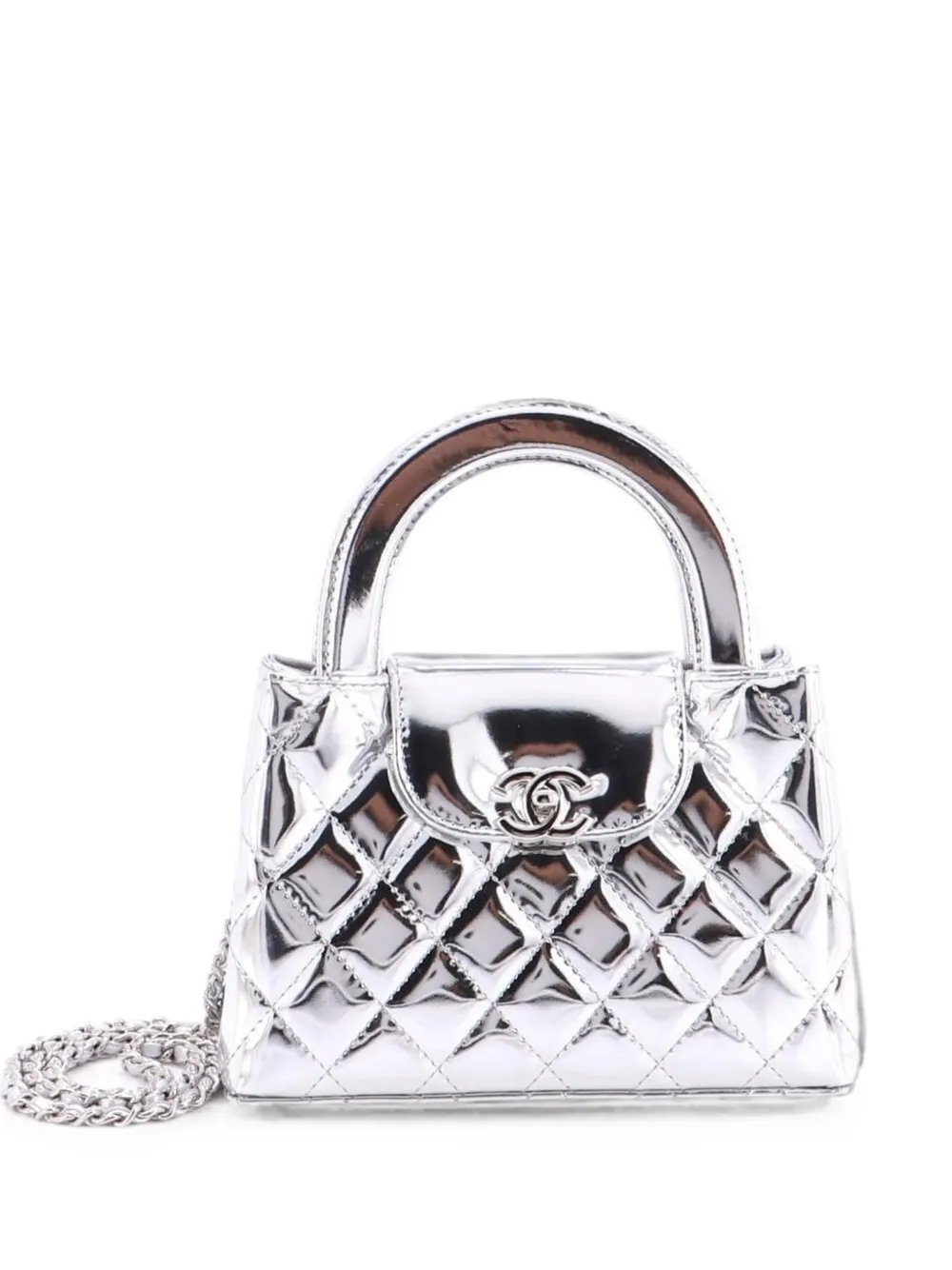 Kelly Top Handle Shopping Bag Quilted Metallic Lambskin Mini satchel