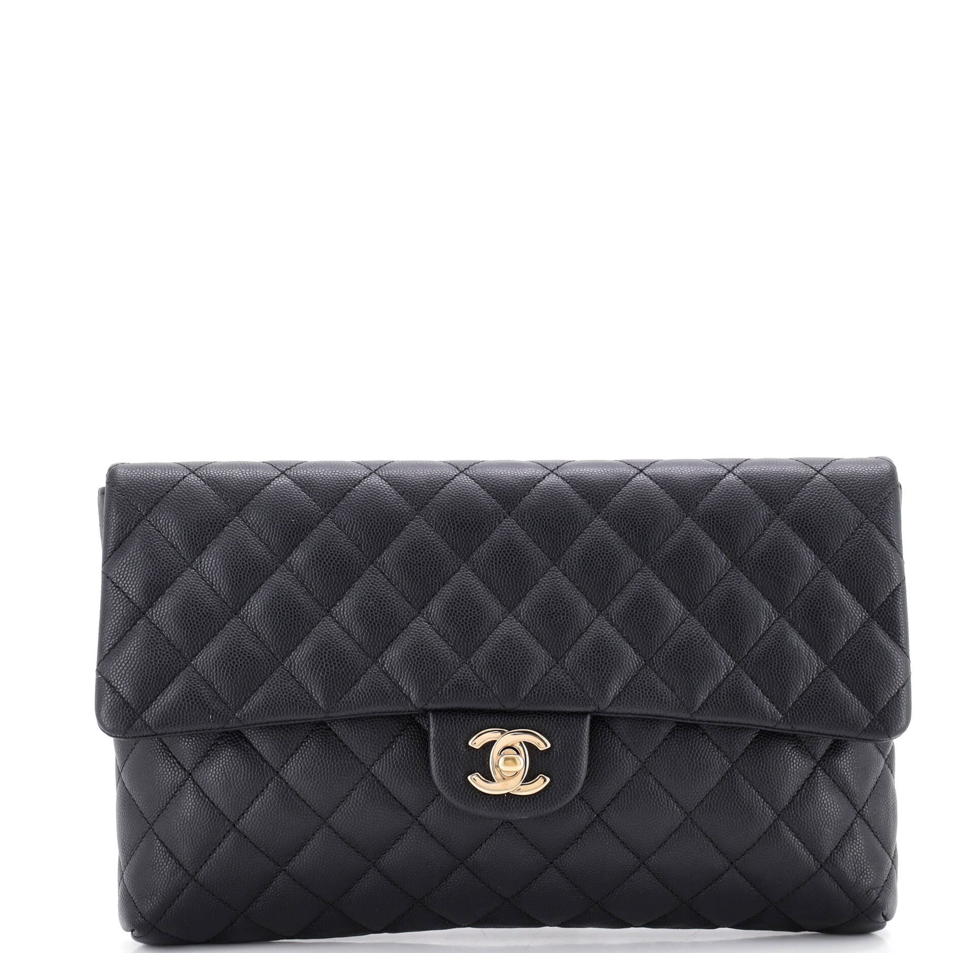 Classic Flap Clutch Quilted Caviar