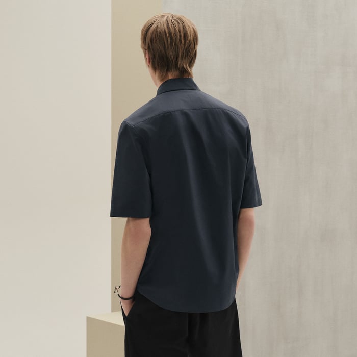 Ardoise Short-sleeve Straight Cut Shirt With Leather Detail