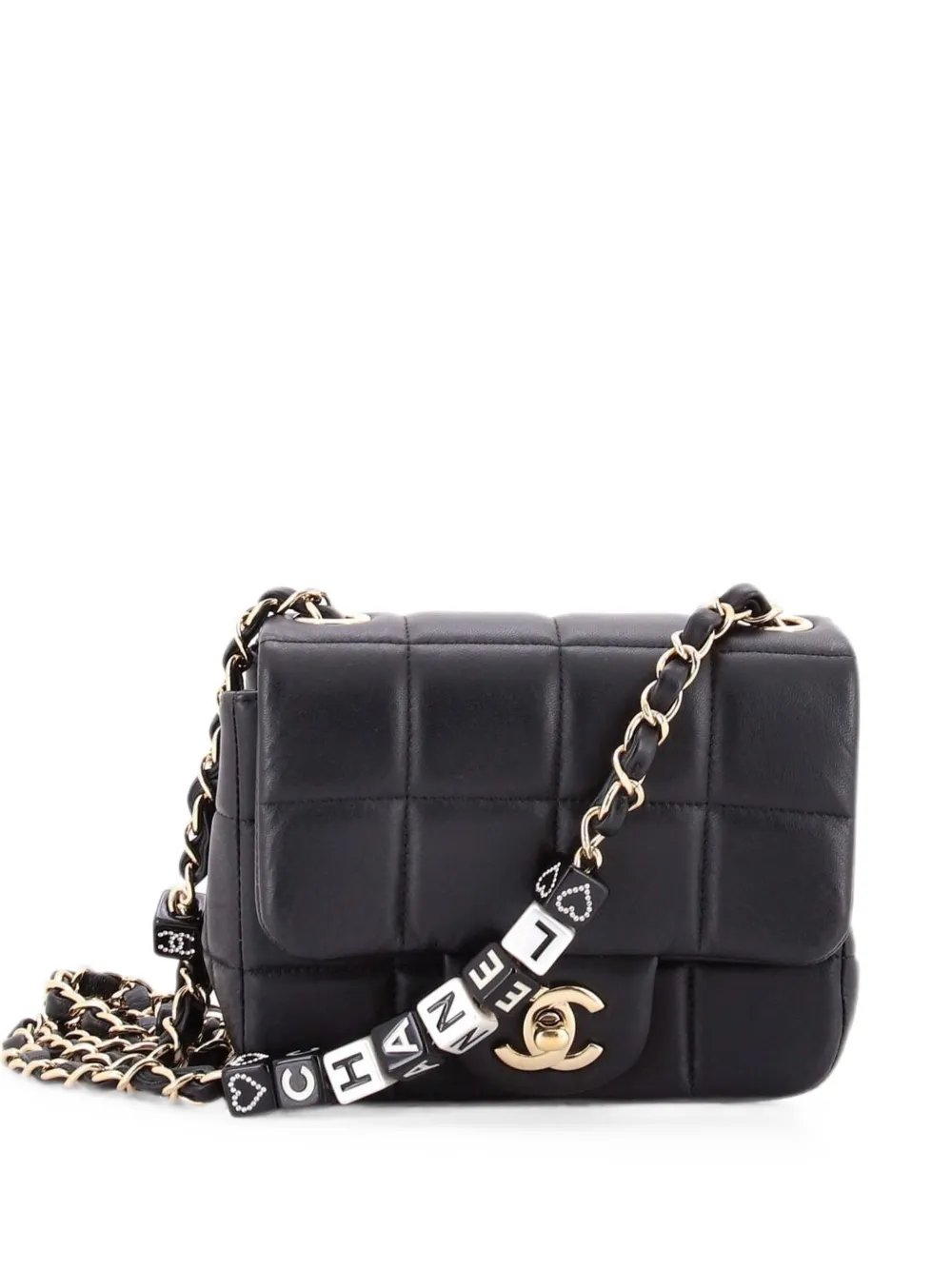 Monacoco Logo Blocks Square Flap Bag Quilted Lambskin with Resin Mini crossbody bag