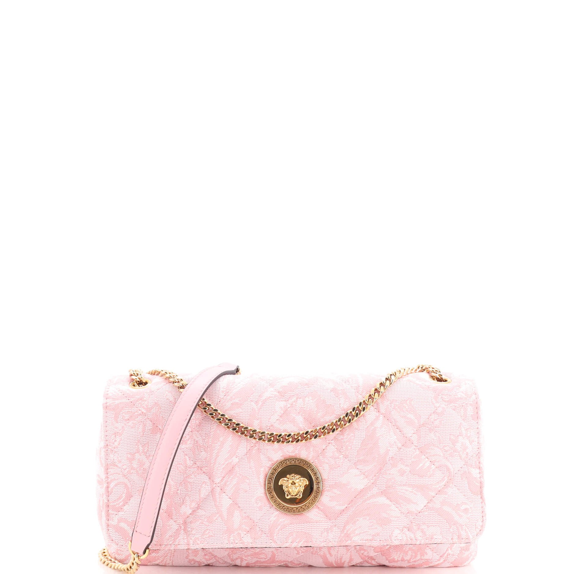 Versace Medusa Icon Chain Flap Bag Quilted Barocco Jacquard East West