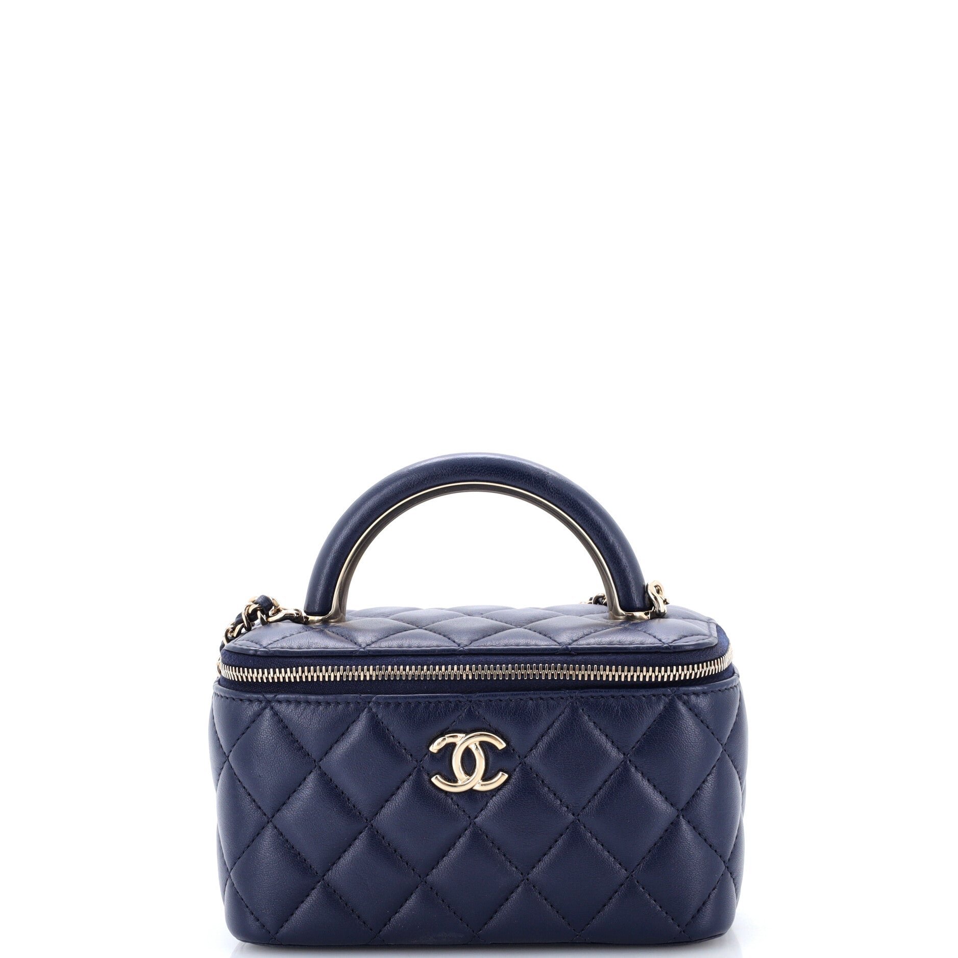 Charming Handle Vanity Case with Chain Quilted Lambskin Small
