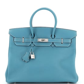 Hermes Birkin Handbag Blue Jean Togo with Palladium Hardware 35