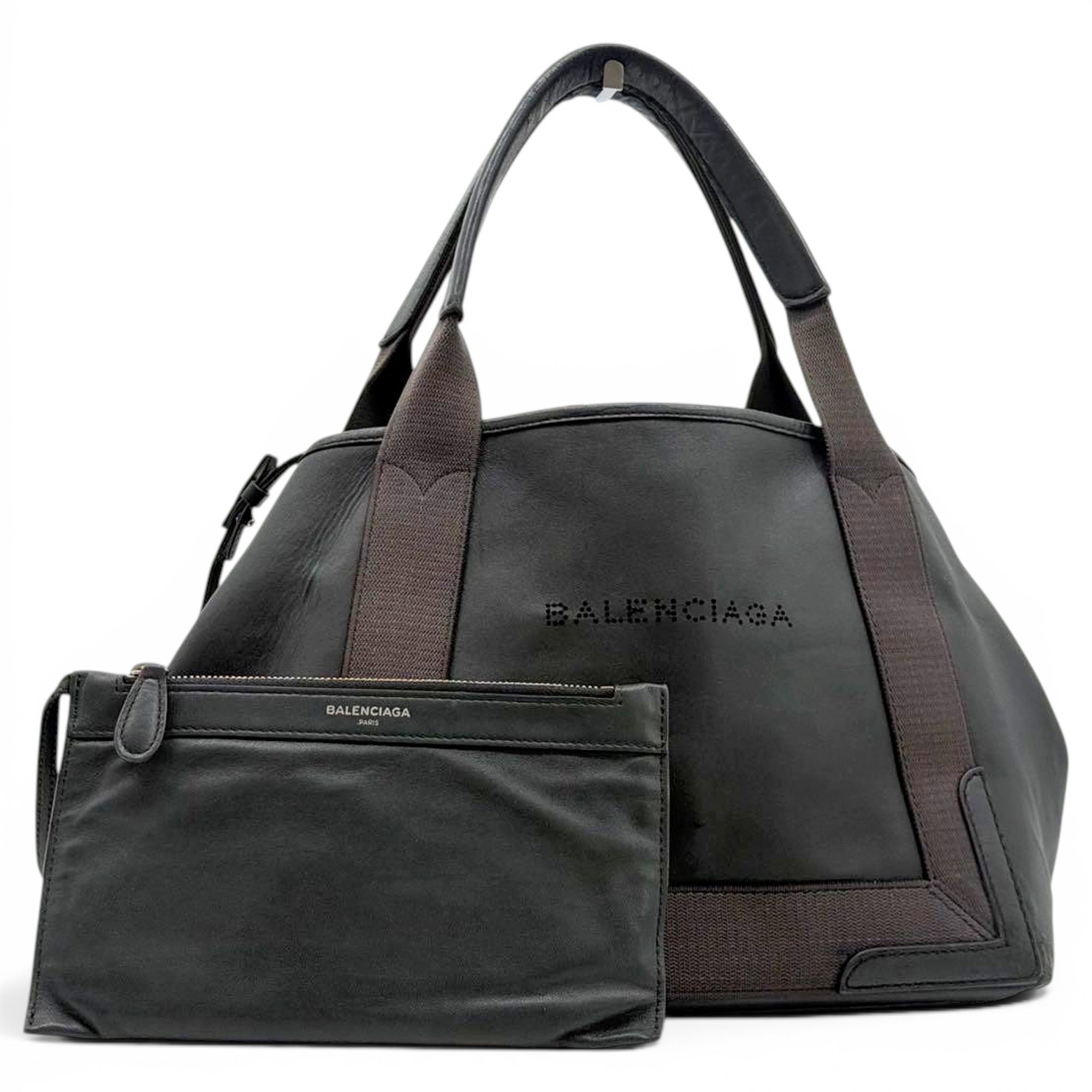 Navy cabas leather handbag