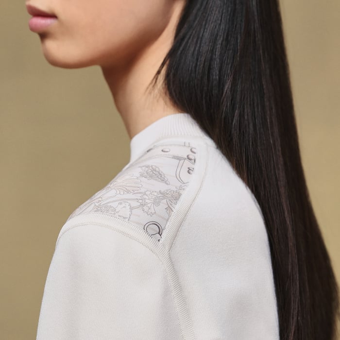 Gris Perle "Aux Champs En Fleurs Raye" Long-sleeve Twillaine Sweater