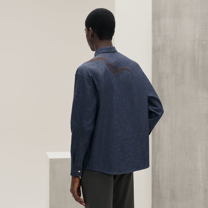 Indigo Embroidered Boxy Fit Denim Shirt