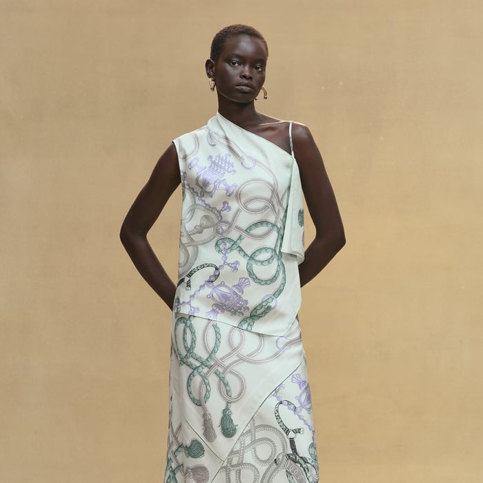 Vert Embrun "Palefroi Remix" Draped Asymmetric Sleeveless Blouse