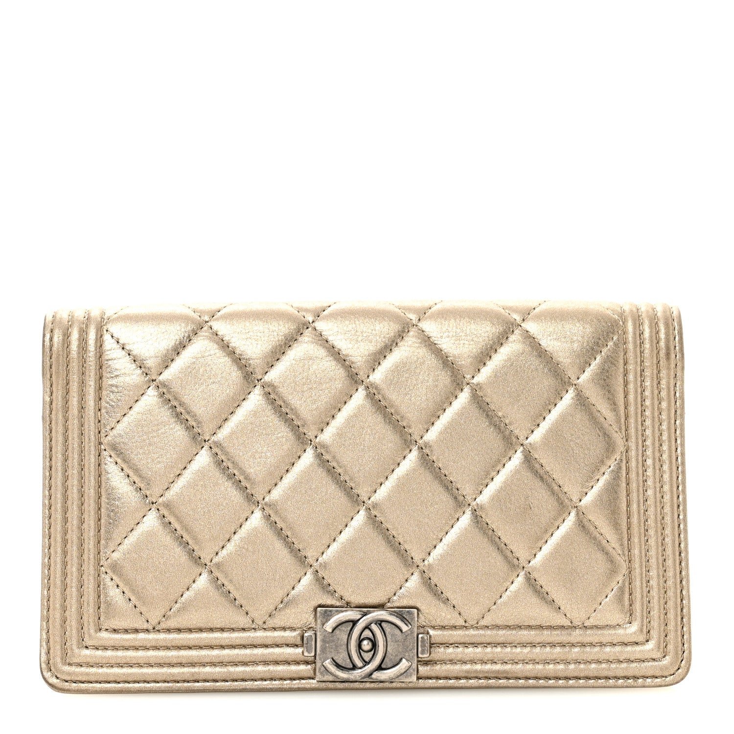 Chanel Metallic Lambskin Quilted Boy Yen Wallet Gold