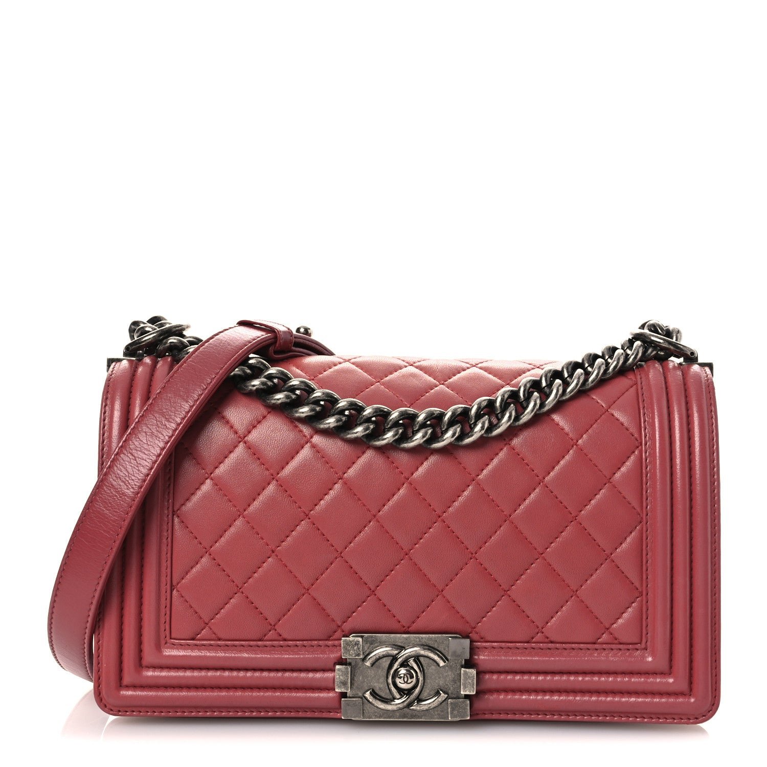 Chanel Lambskin Quilted Medium Boy Flap Dark Pink