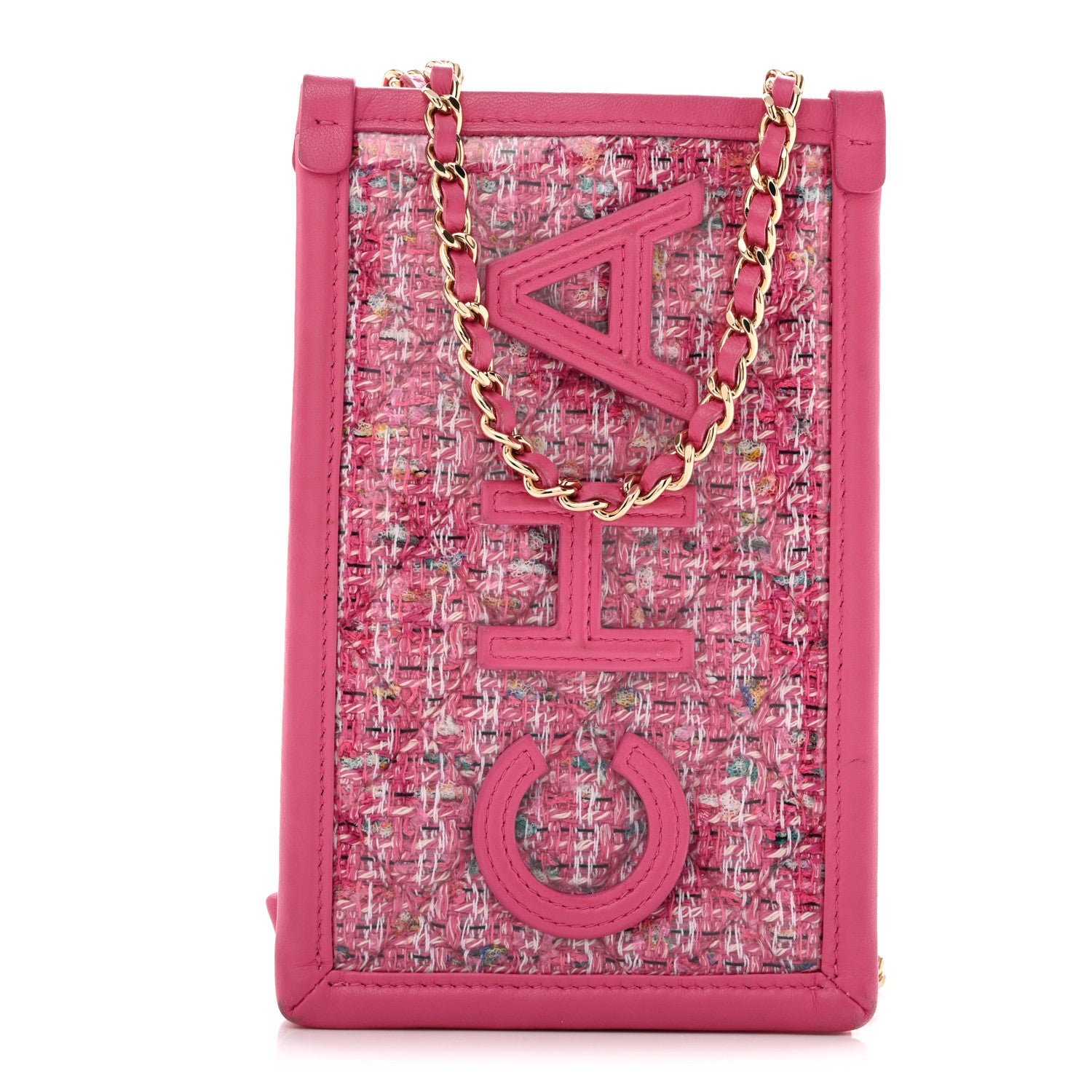 Chanel Tweed PVC Lambskin Clutch With Chain Pink