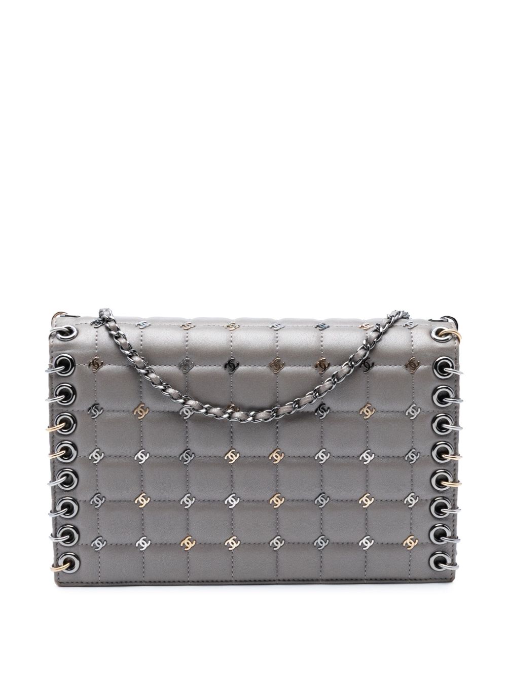 2016-2017 Small Lambskin Chocolate Bar CC Piercing Studded Chain Flap crossbody bag