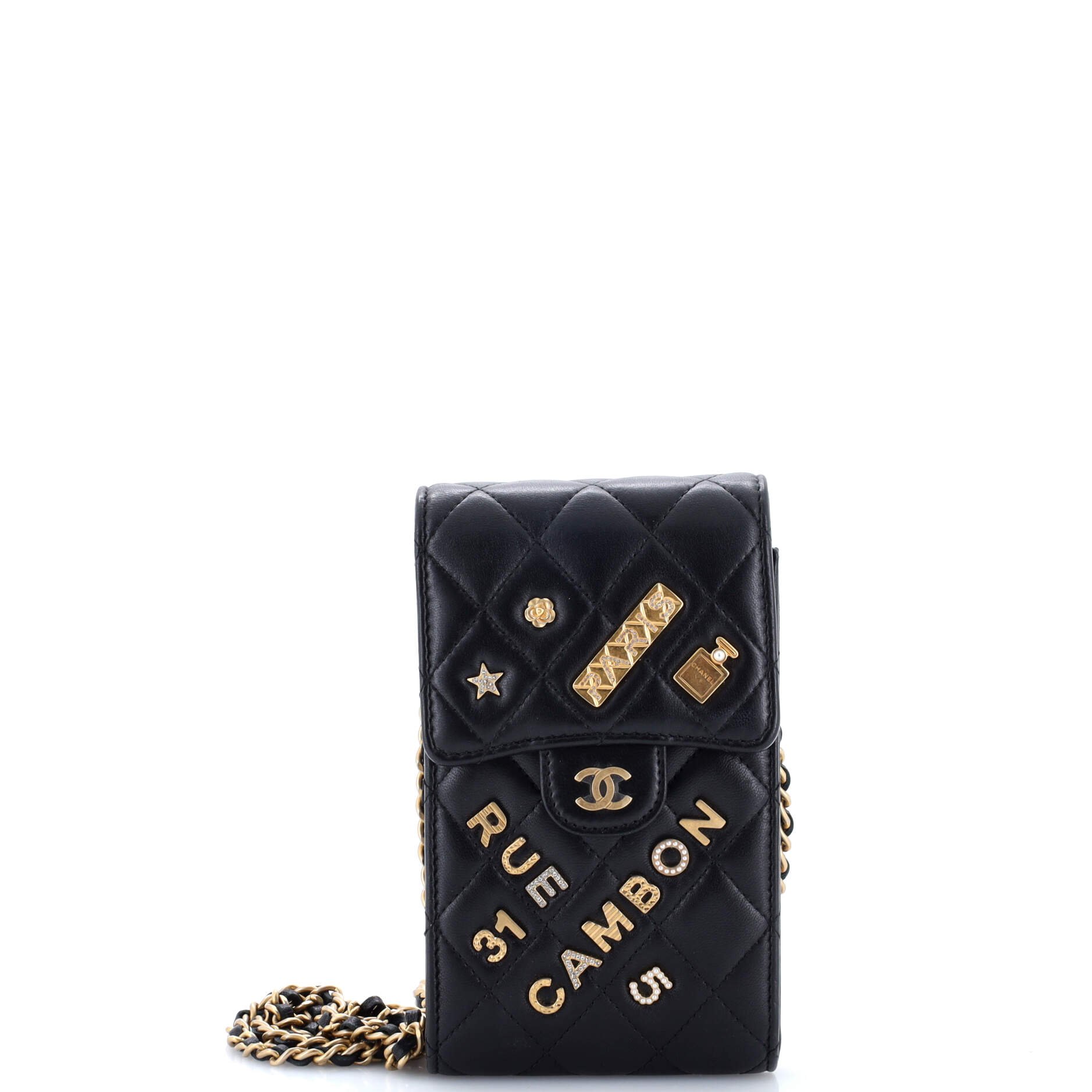 Chanel Lucky Charms Flap Phone Holder Crossbody Bag Quilted Lambskin