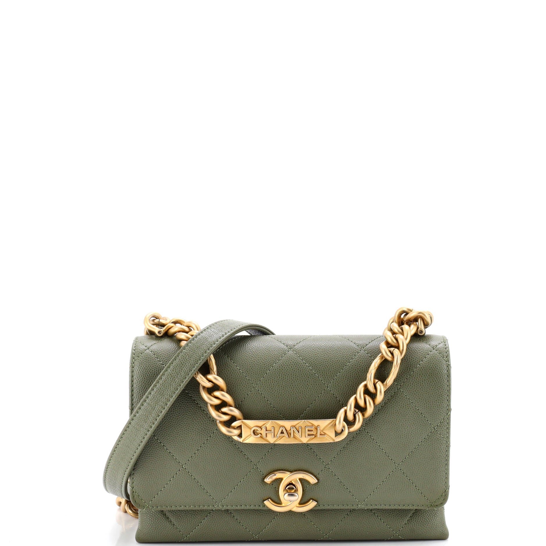 Bracelet On Chain Flap Bag Quilted Caviar Mini