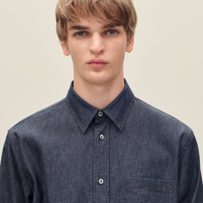 Indigo Straight Cut Shirt With Louis Collar