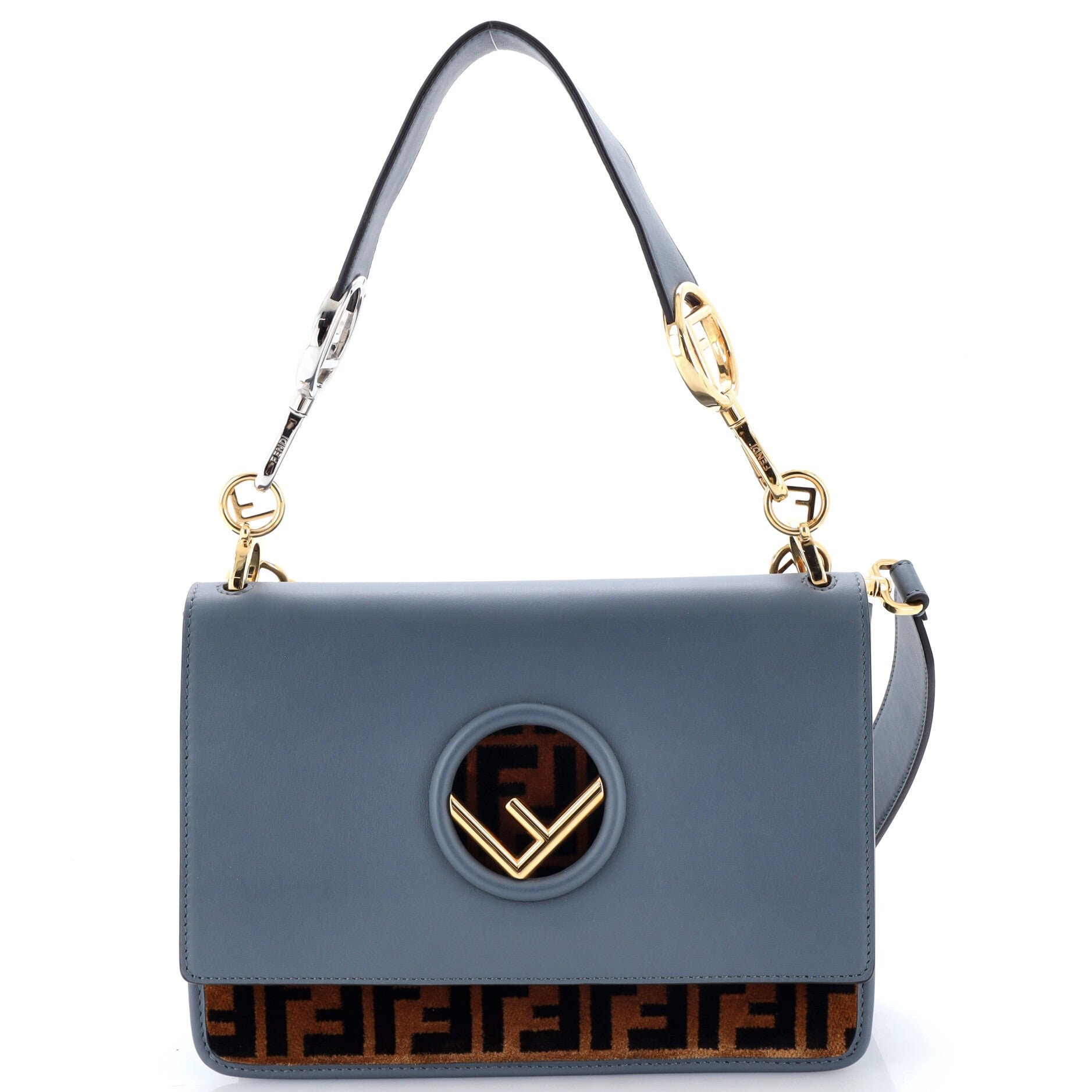 Kan I F Shoulder Bag Leather and Zucca Velvet Medium