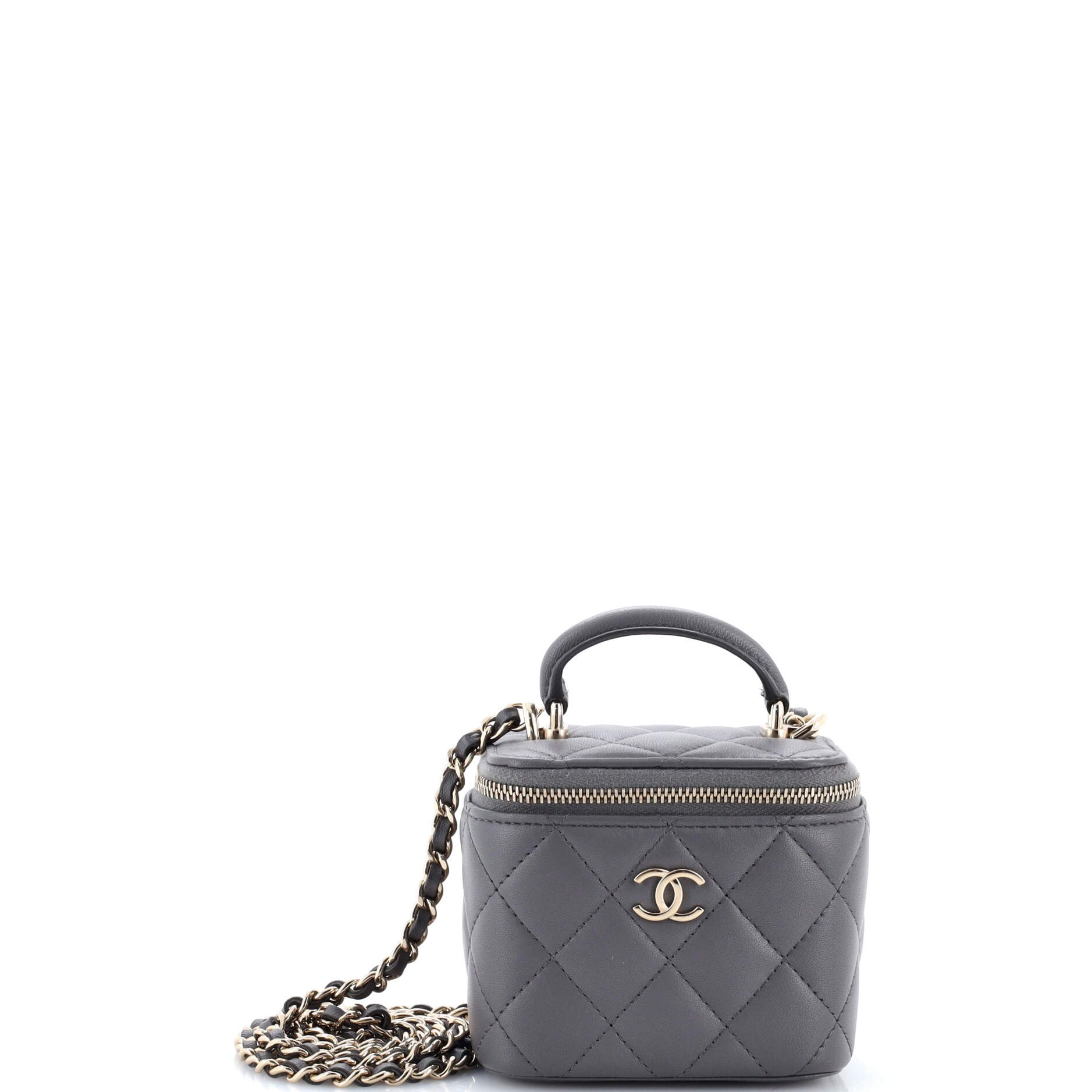 Classic Top Handle Vanity Case with Chain Quilted Lambskin Mini