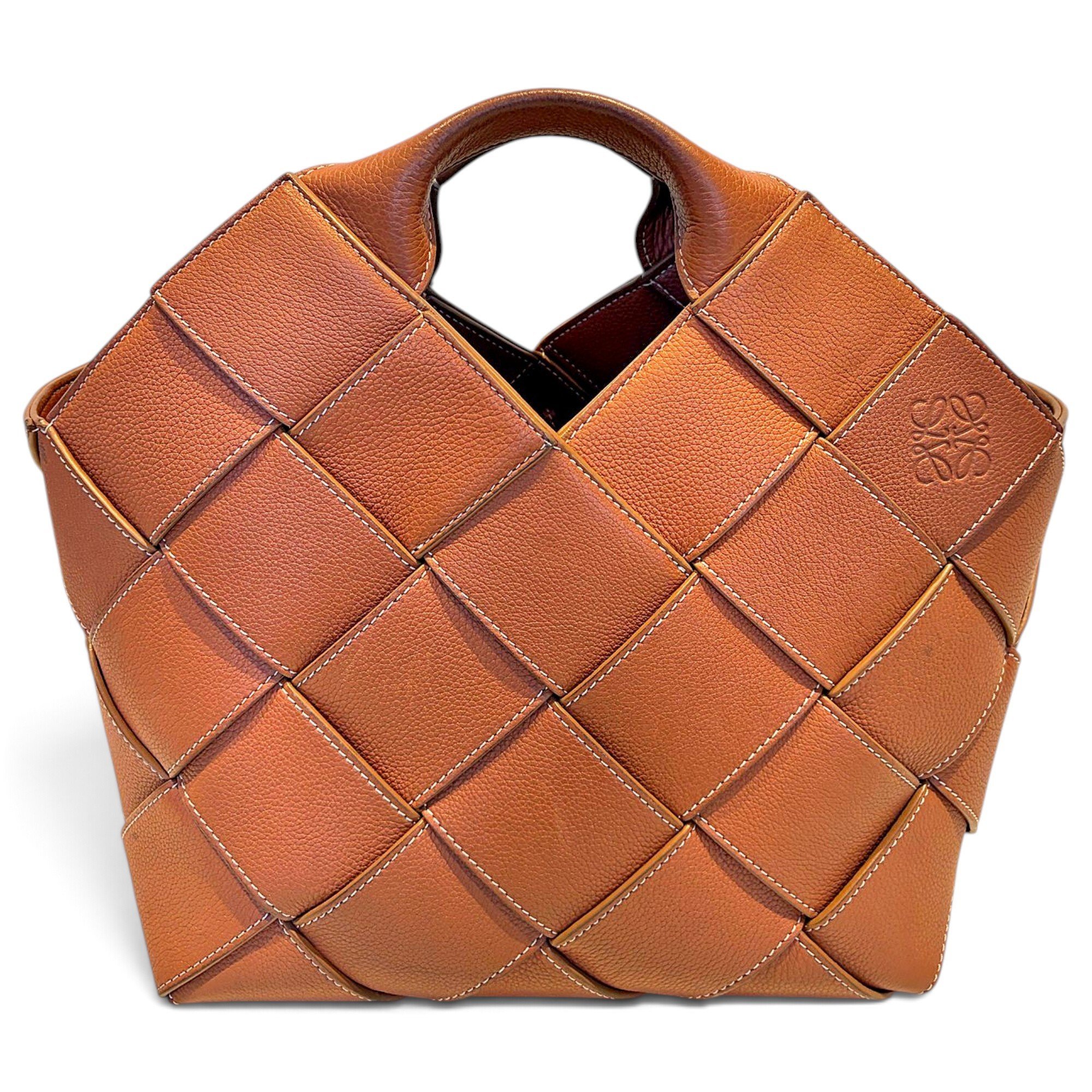 Woven basket bag leather tote