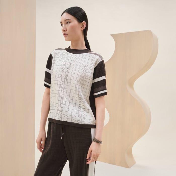 Marron Fusain "Coaching Deja Vu" Short-sleeve Twillaine Sweater