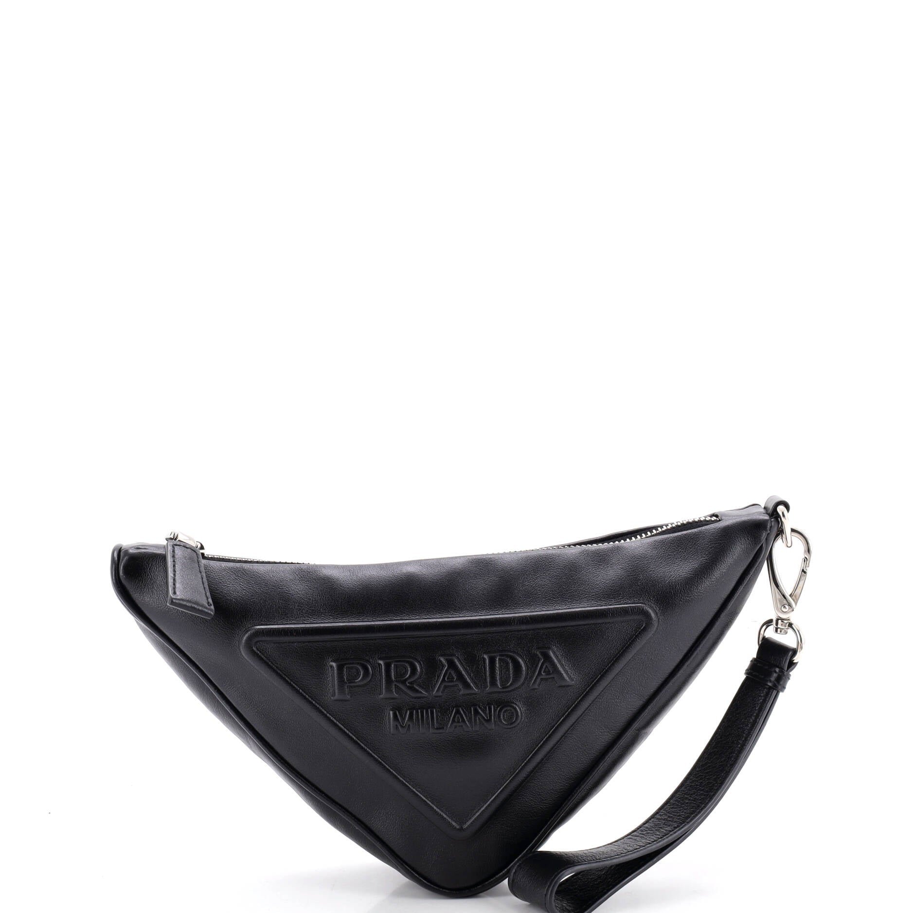 Triangle Logo Wristlet Pouch Embossed Leather