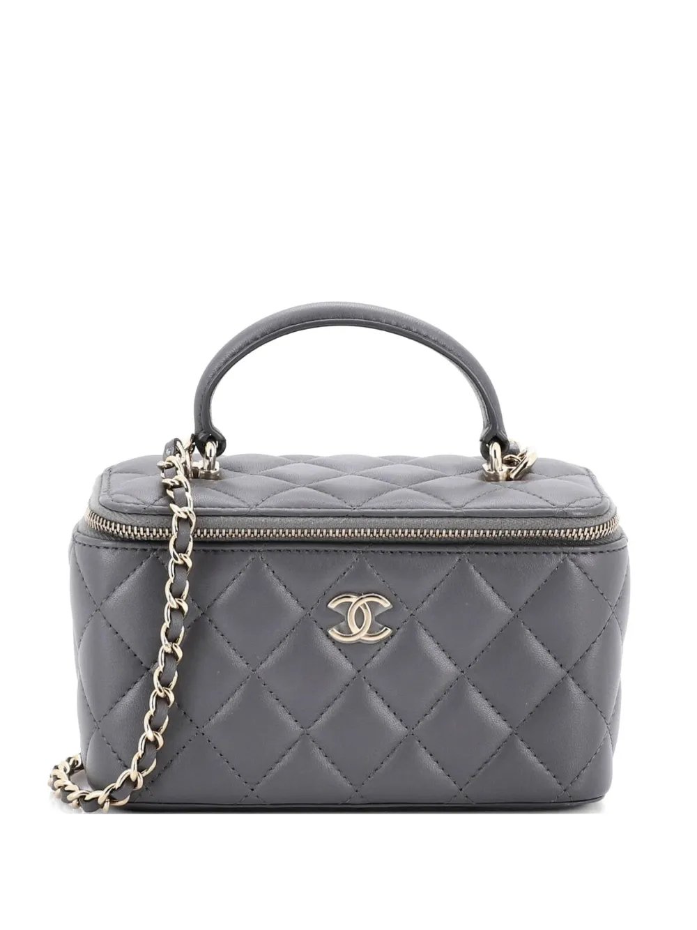 Classic Top Handle Vanity Case with Chain Quilted Lambskin Small crossbody bag