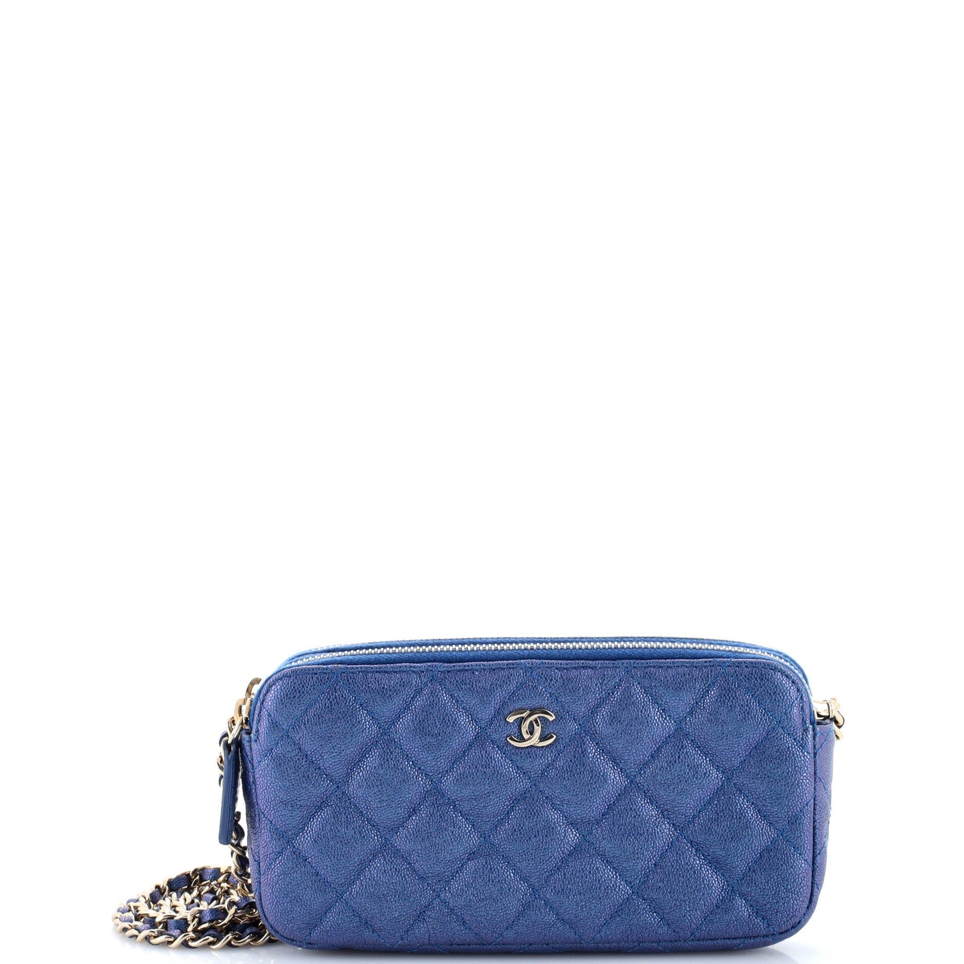 Chanel Double Zip Clutch with Chain Quilted Iridescent Caviar