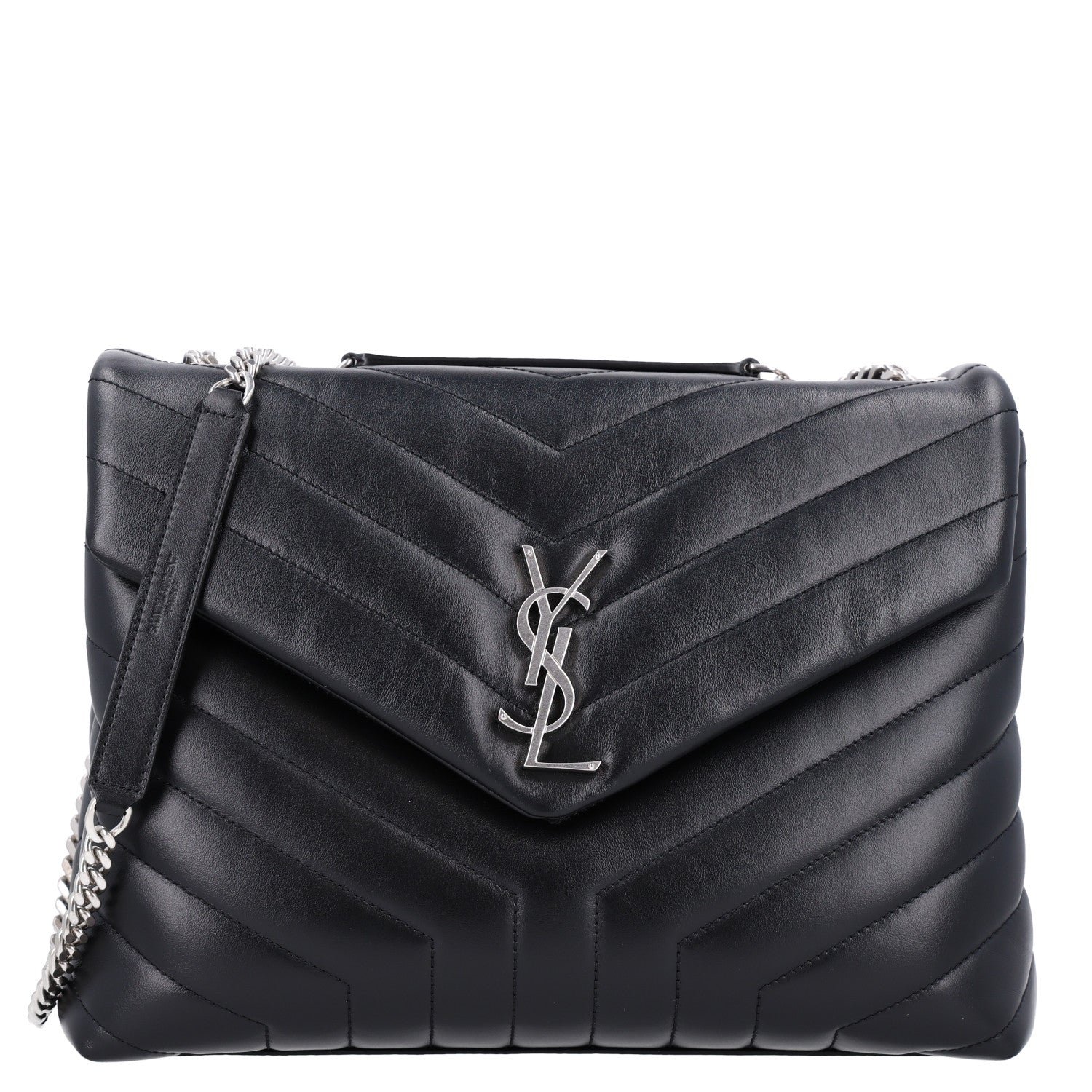 Saint Laurent Calfskin Y Quilted Monogram Medium Loulou Chain Satchel Black