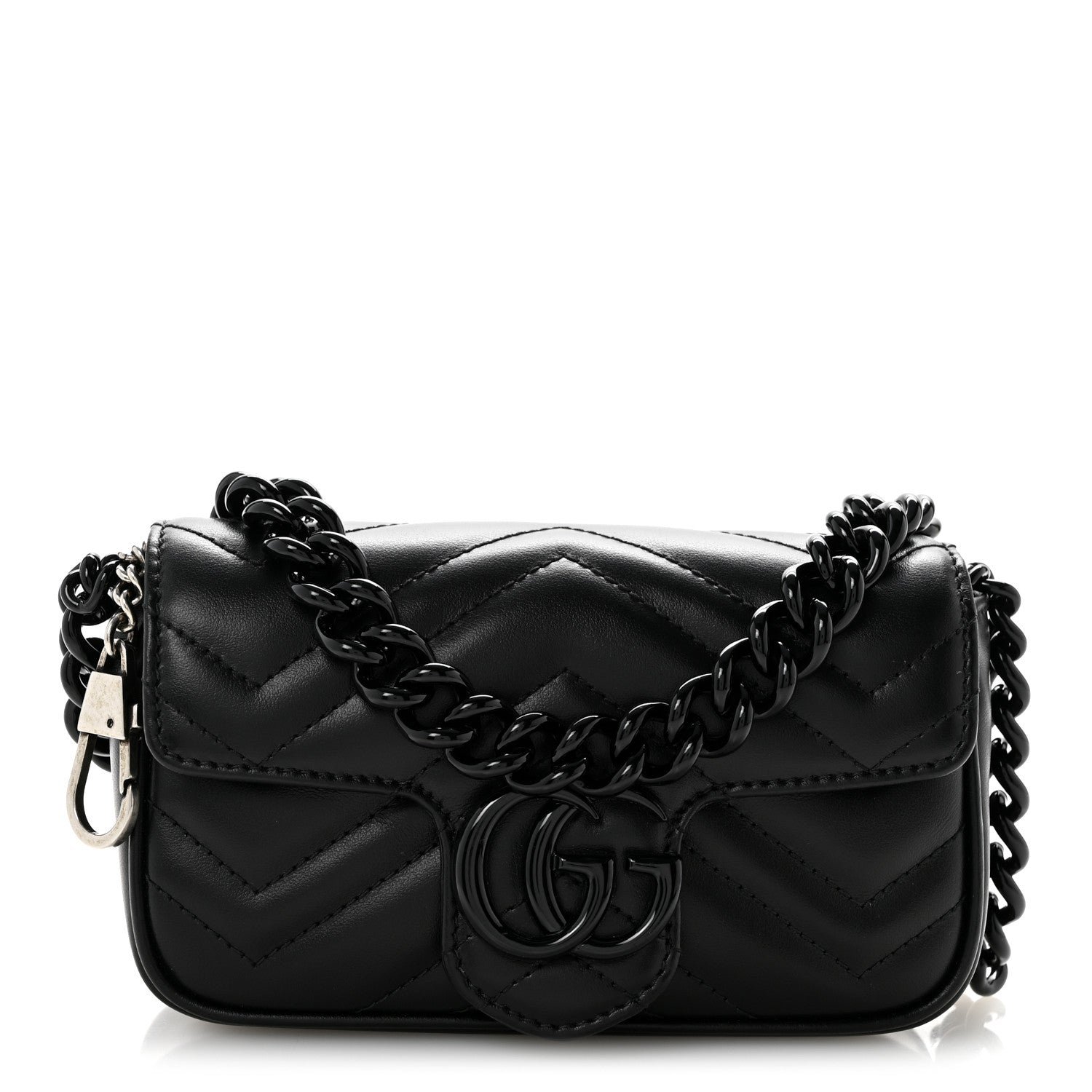 Gucci Calfskin Matelasse Monochrome GG Marmont Chain Belt Bag Black